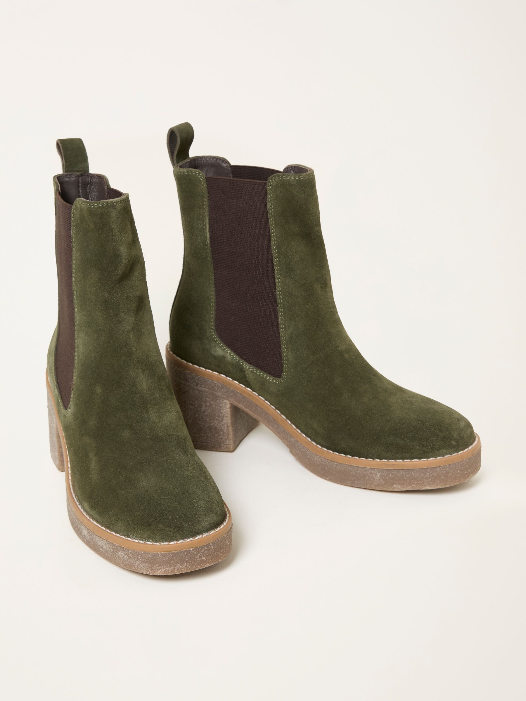 Khaki Green Suede Chelsea Mid Heel Boot - Image 3 of 3