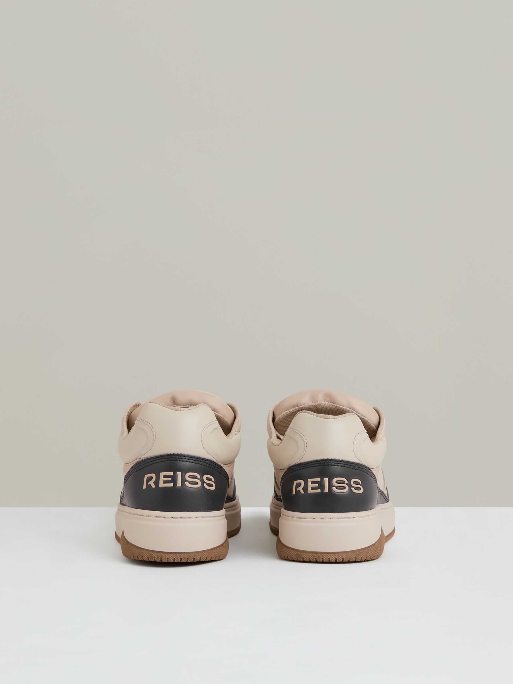 Panelled Leather Trainers in Ecru/Charcoal - Image 4 of 5