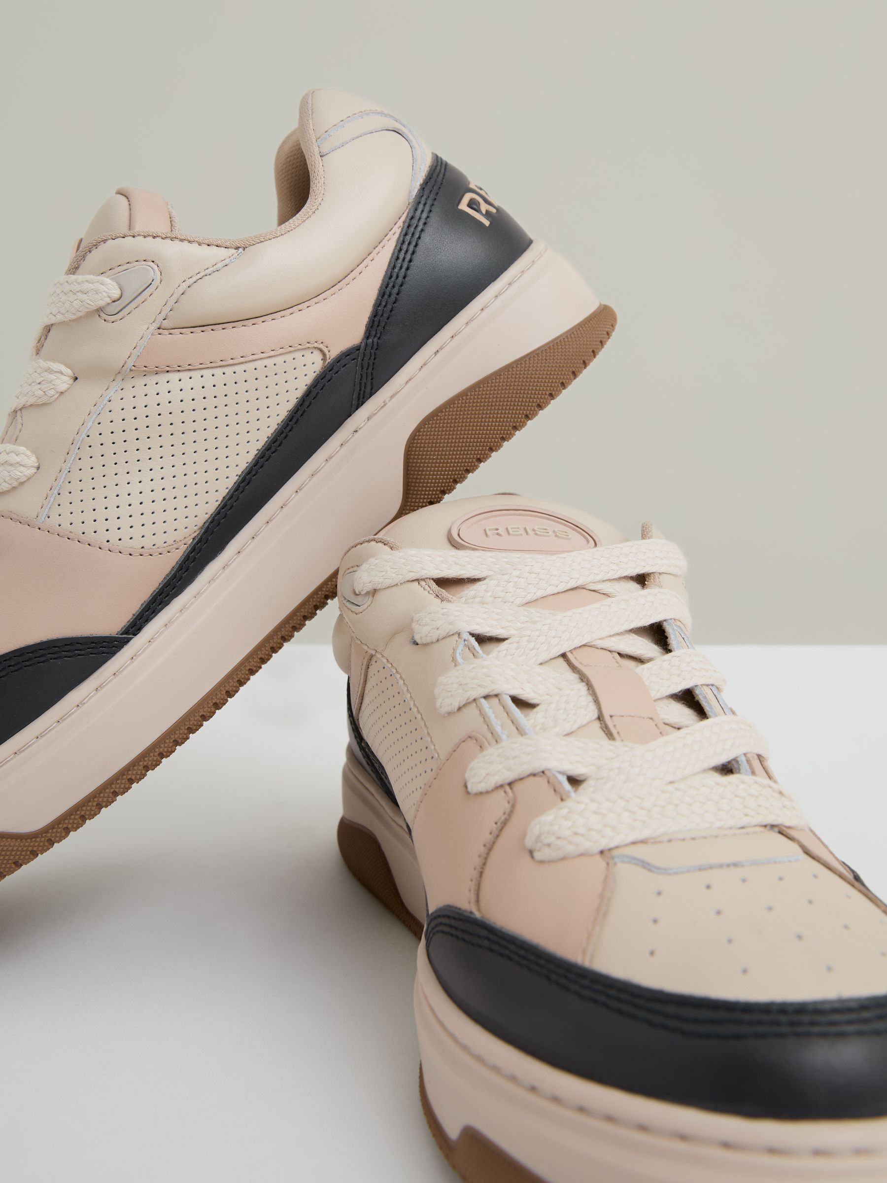 Panelled Leather Trainers in Ecru/Charcoal - Image 5 of 5