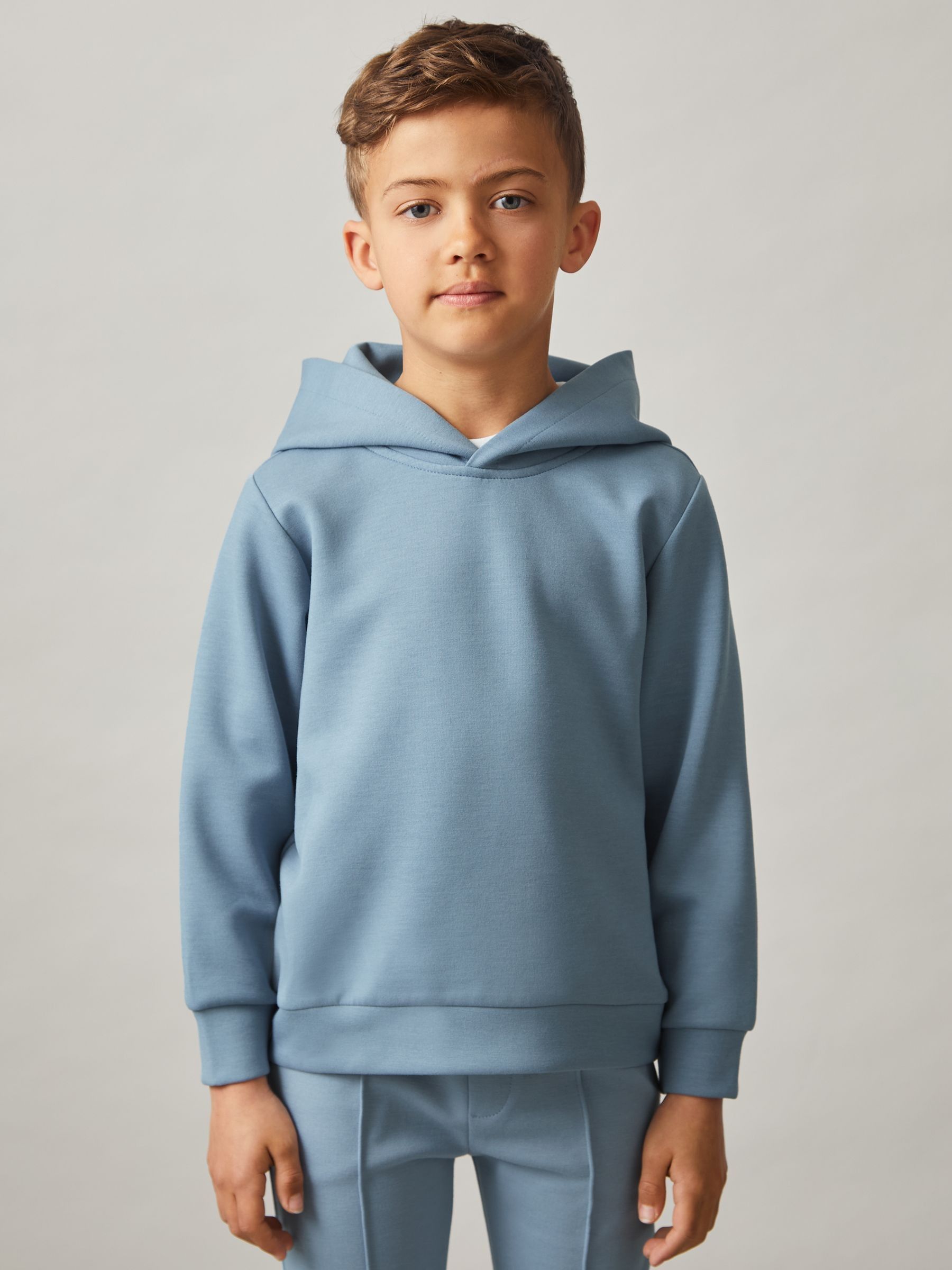 3-9 yrs Interlock Jersey Hoodie in Soft Denim Blue - Image 3 of 4