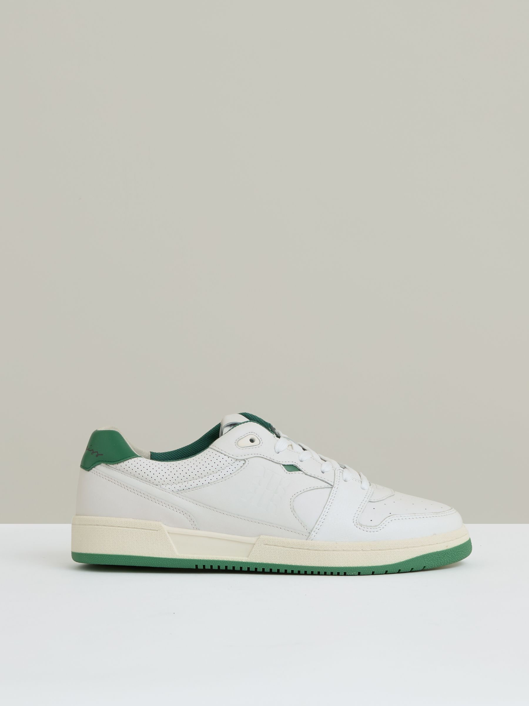 Leather Low Top Trainers in White/Green - Image 1 of 6 Leather Low Top Trainers in White/Green - Image 1 of 6