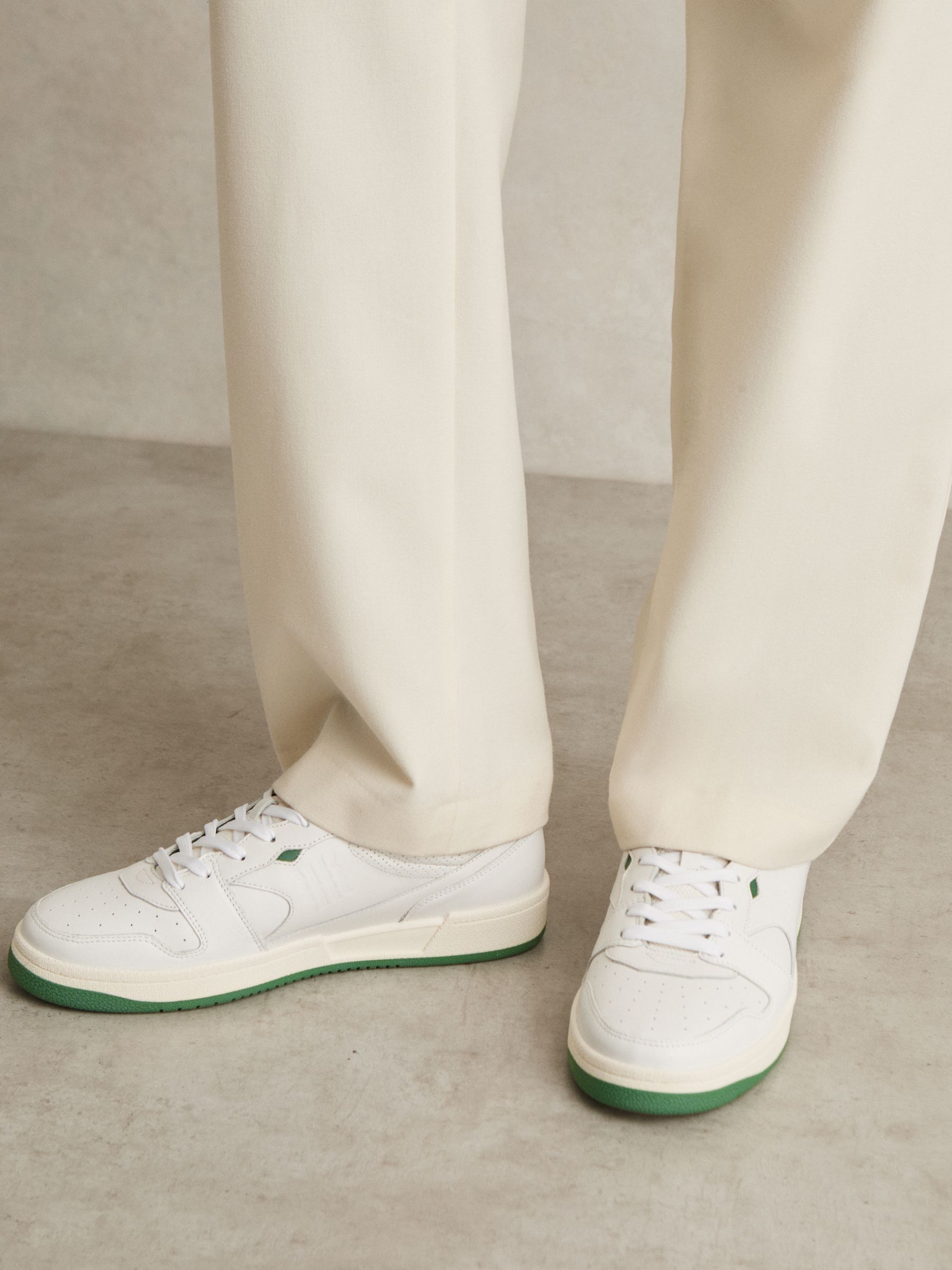 Leather Low Top Trainers in White/Green - image 5