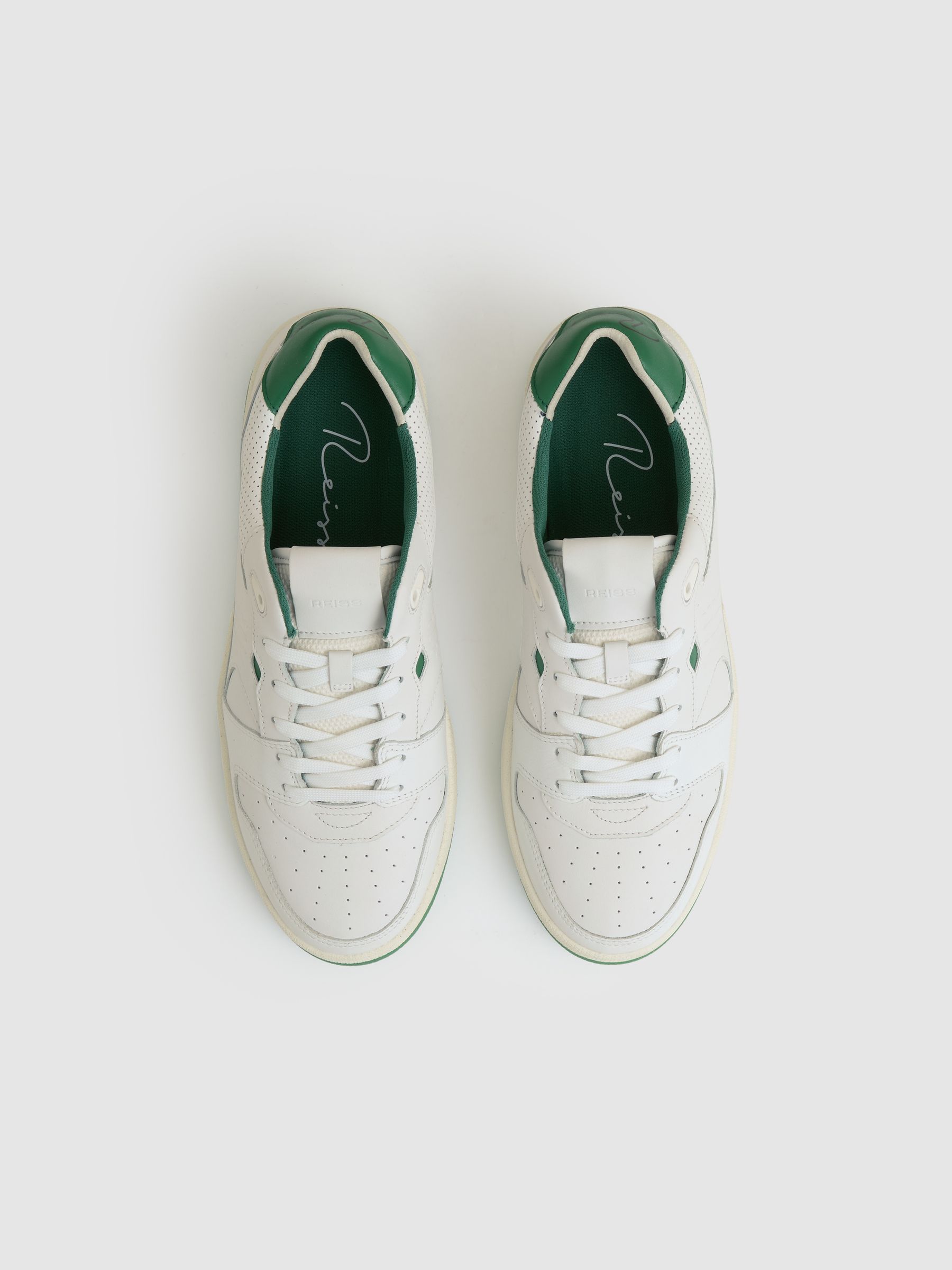 Leather Low Top Trainers in White/Green - image 3