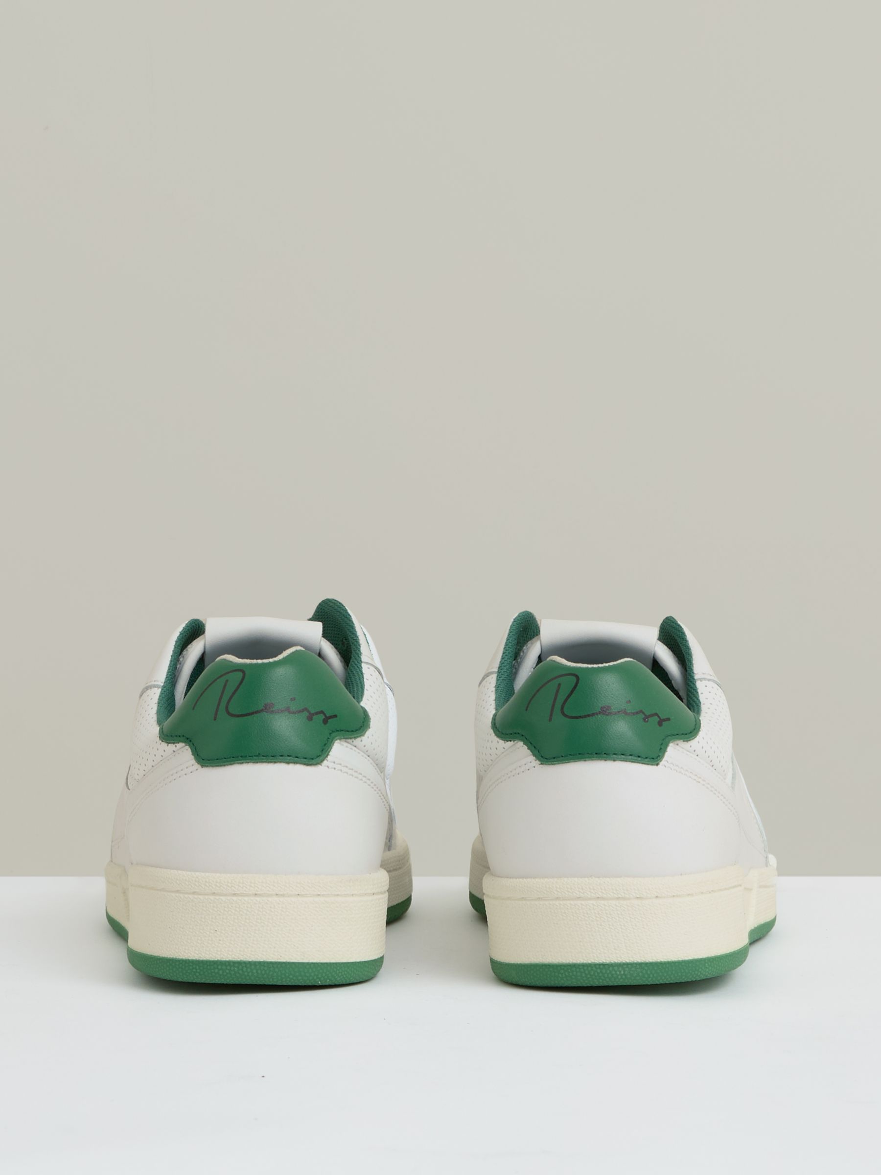 Leather Low Top Trainers in White/Green - Image 5 of 6