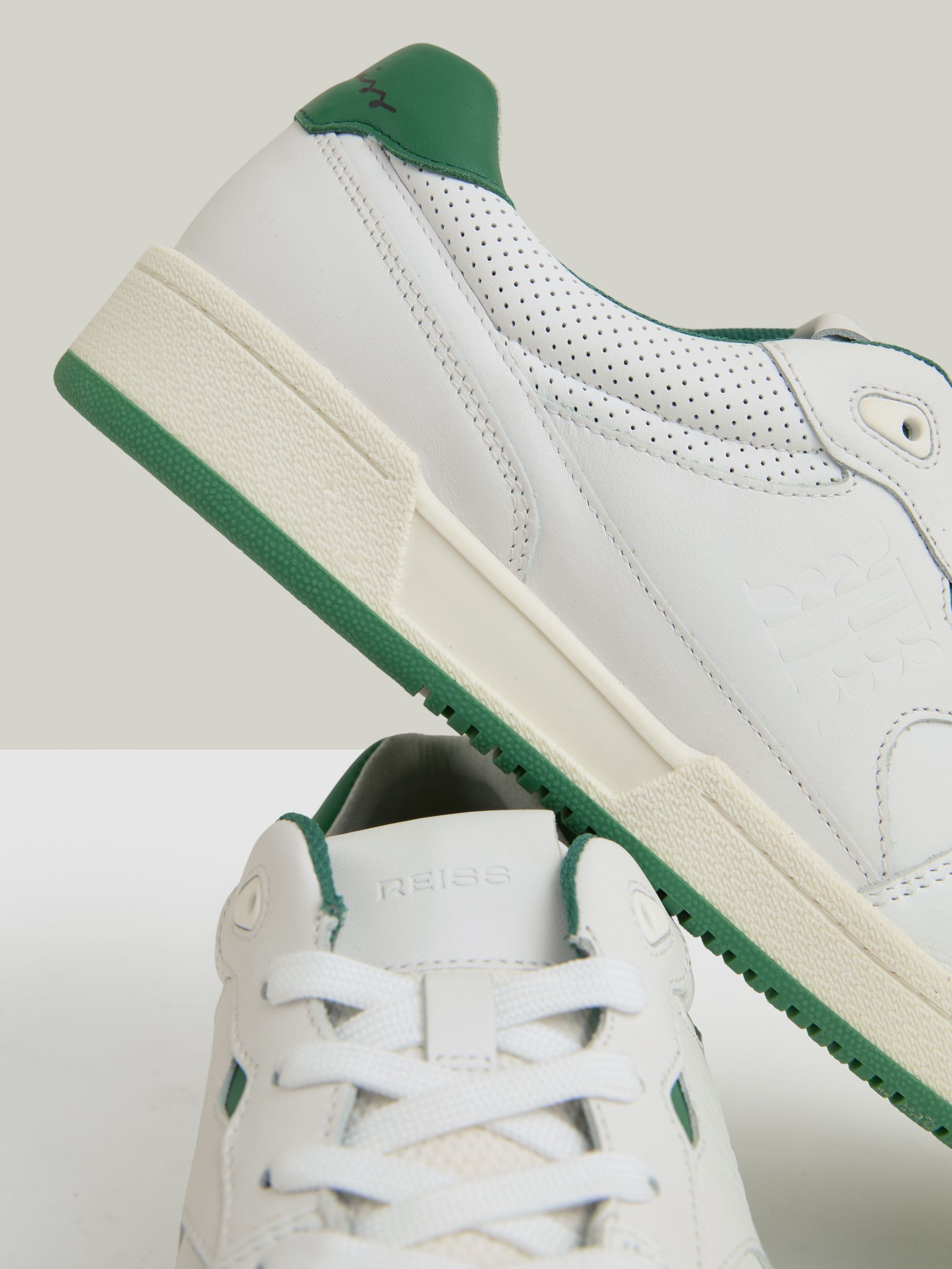 Leather Low Top Trainers in White/Green - image 2