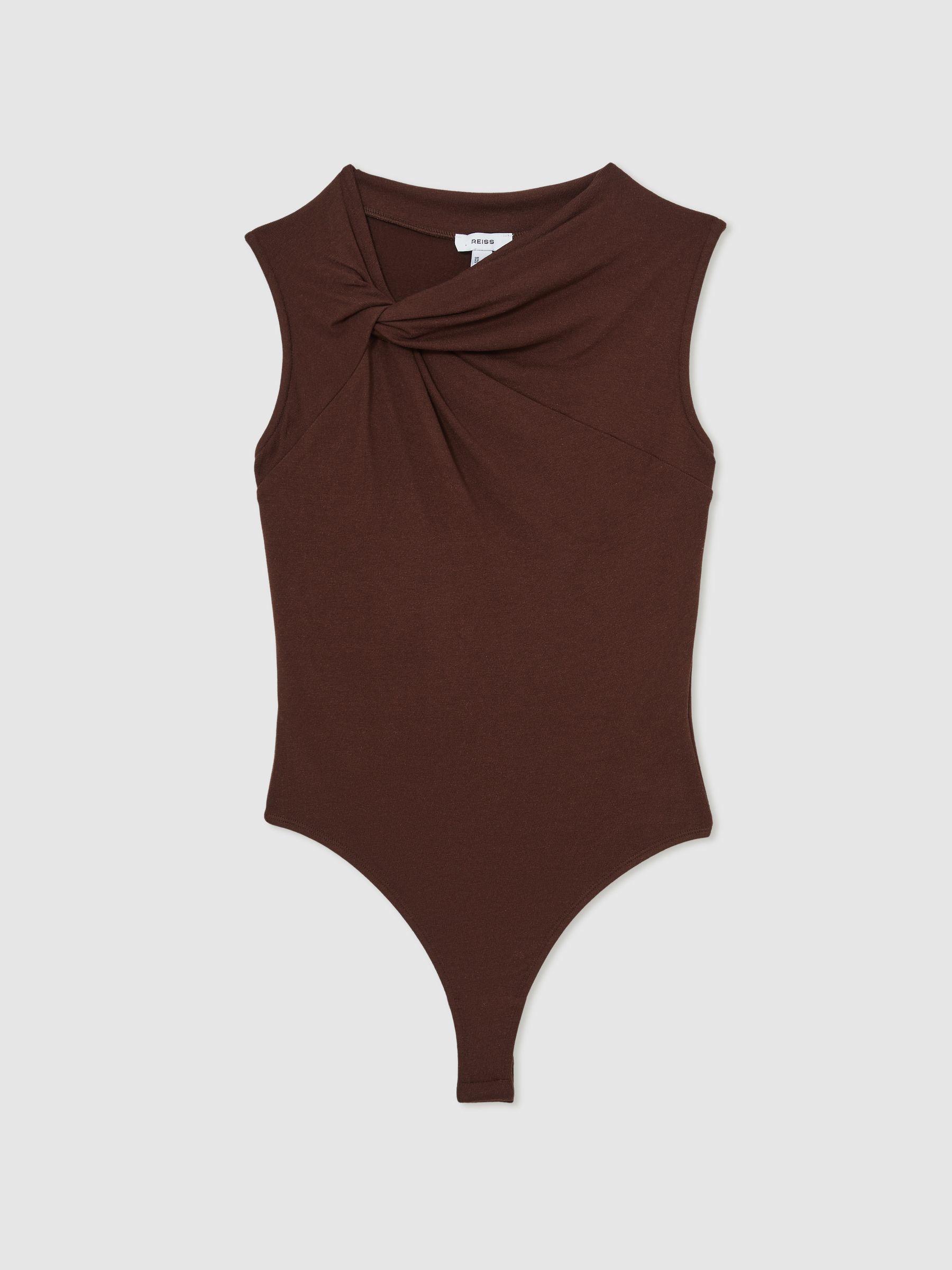 Knot Detail Jersey Bodysuit in Chocolate Brown - Image 2 of 6