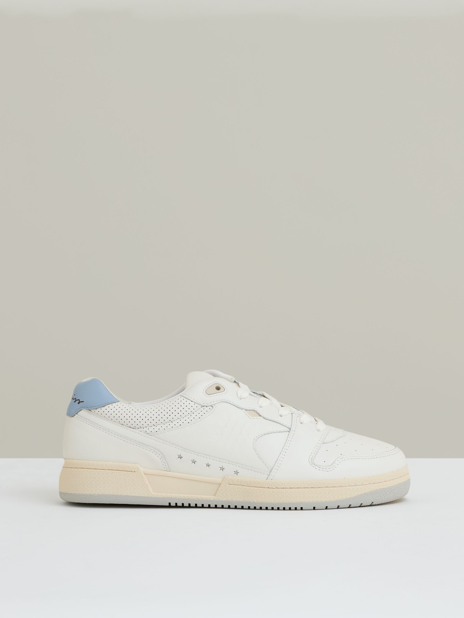 Leather Low Top Trainers in Off White/Soft Blue - Image 1 of 6 Leather Low Top Trainers in Off White/Soft Blue - Image 1 of 6