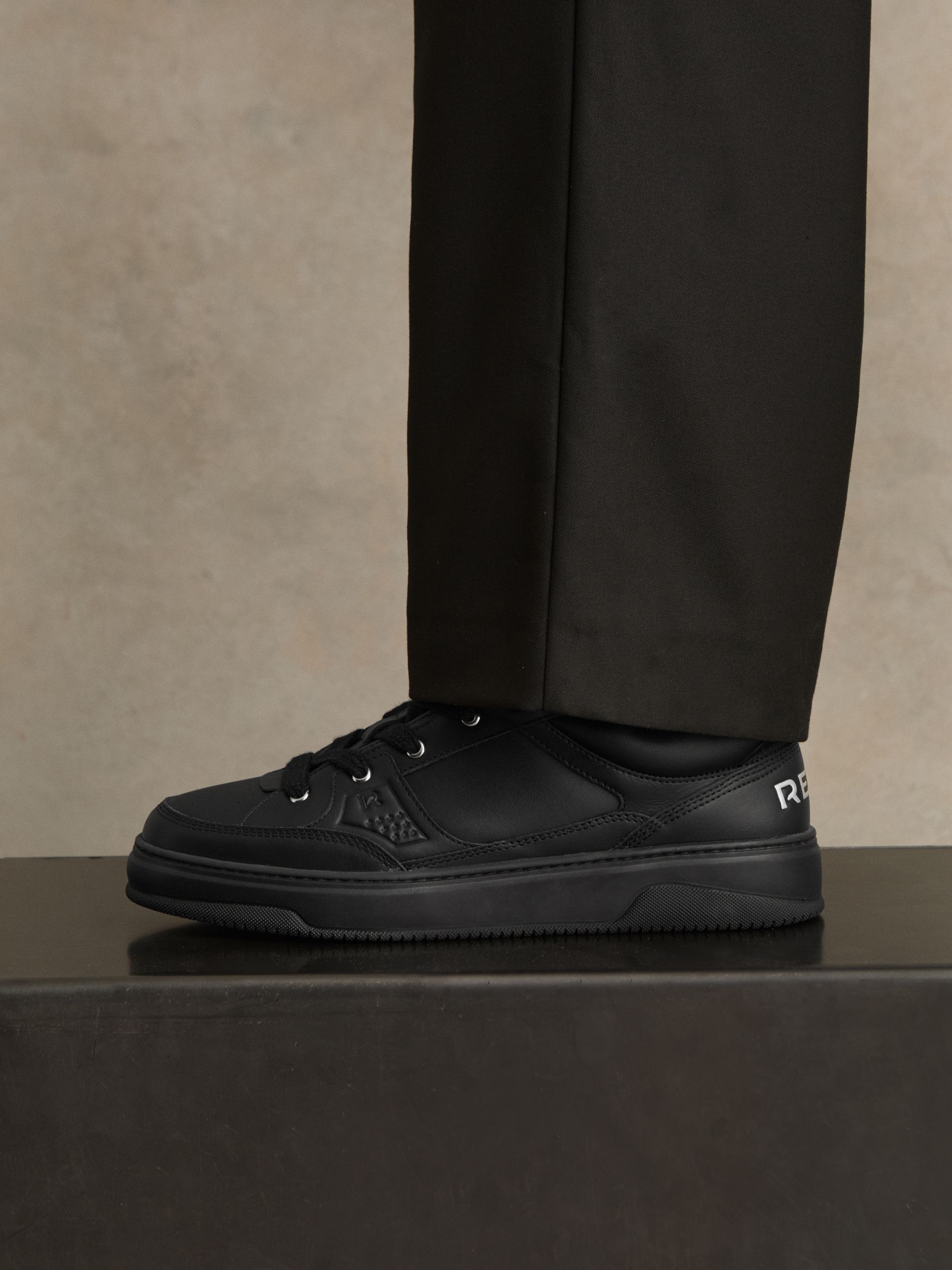 Panelled Leather Trainers in All Black - Image 3 of 6