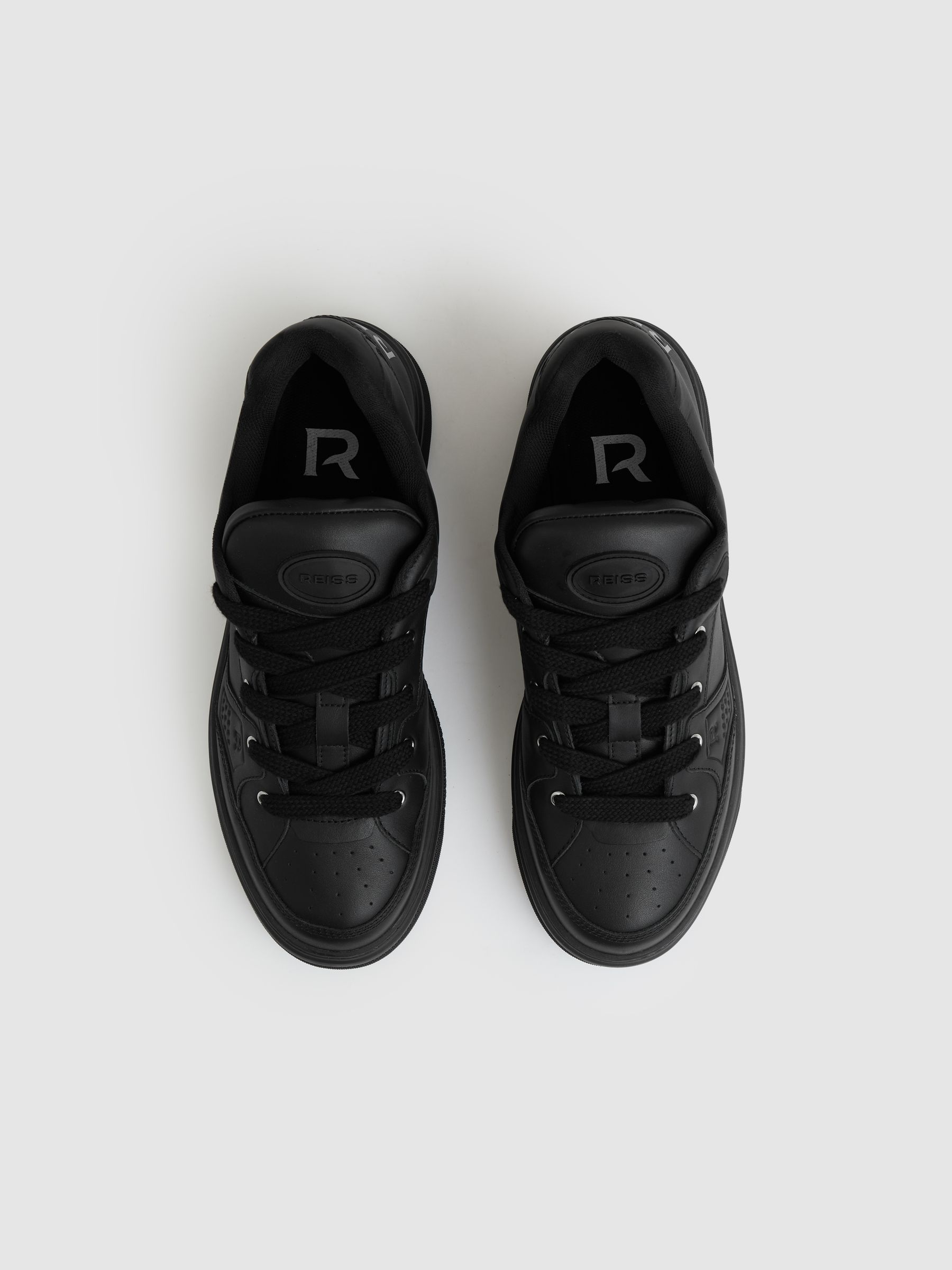 Panelled Leather Trainers in All Black - Image 4 of 6