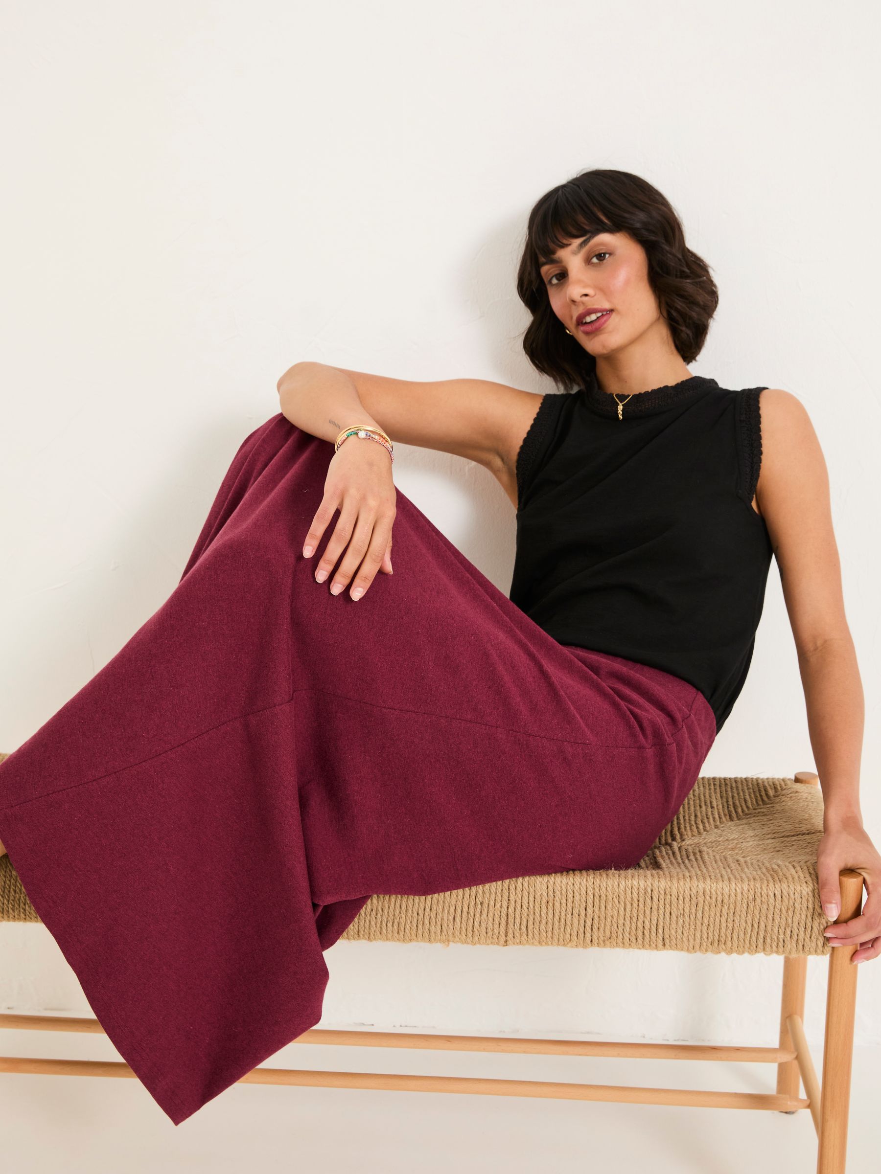 Kitty Burgundy Red Jersey Midi Skirt - Image 4 of 6