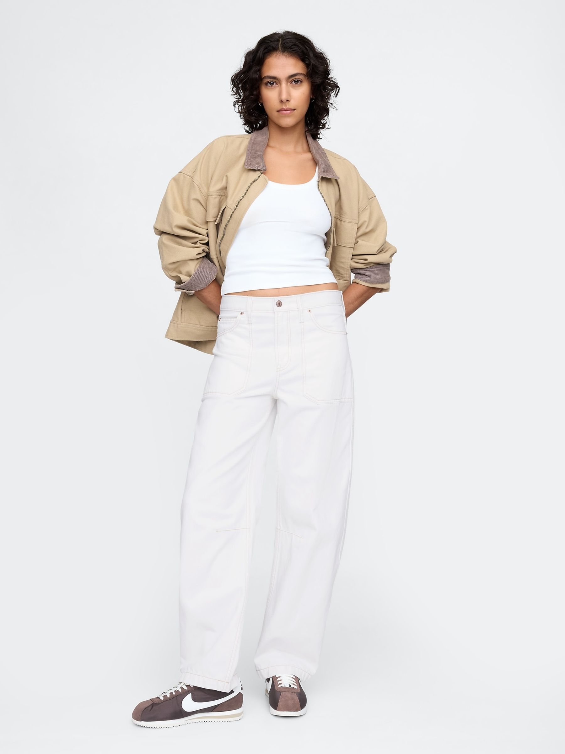 White High Waisted Barrel Carpenter Jeans - Image 2 of 9