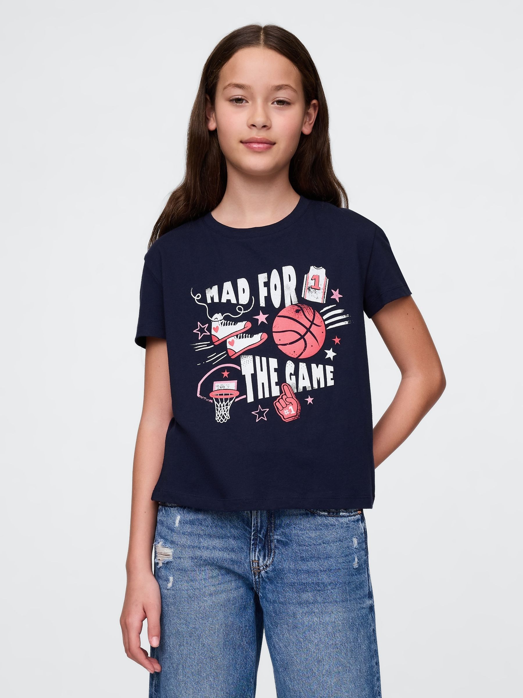 Navy/Blue Baskeball Short Sleeve Crew Neck Graphic T-Shirt (4-13yrs) - Image 1 of 4