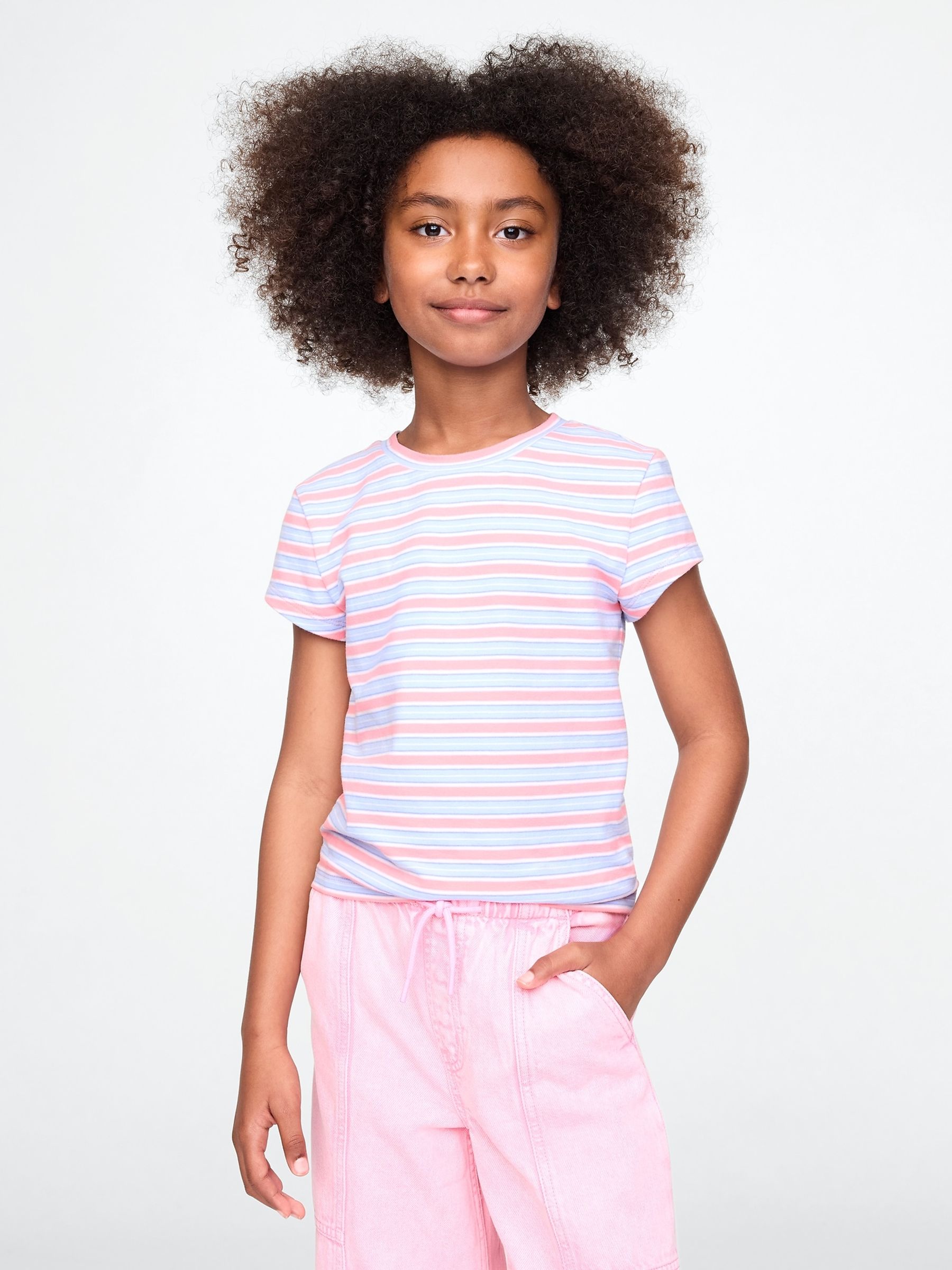 Pink Stripe Crew Neck T-Shirt (4-13yrs) - Image 1 of 4