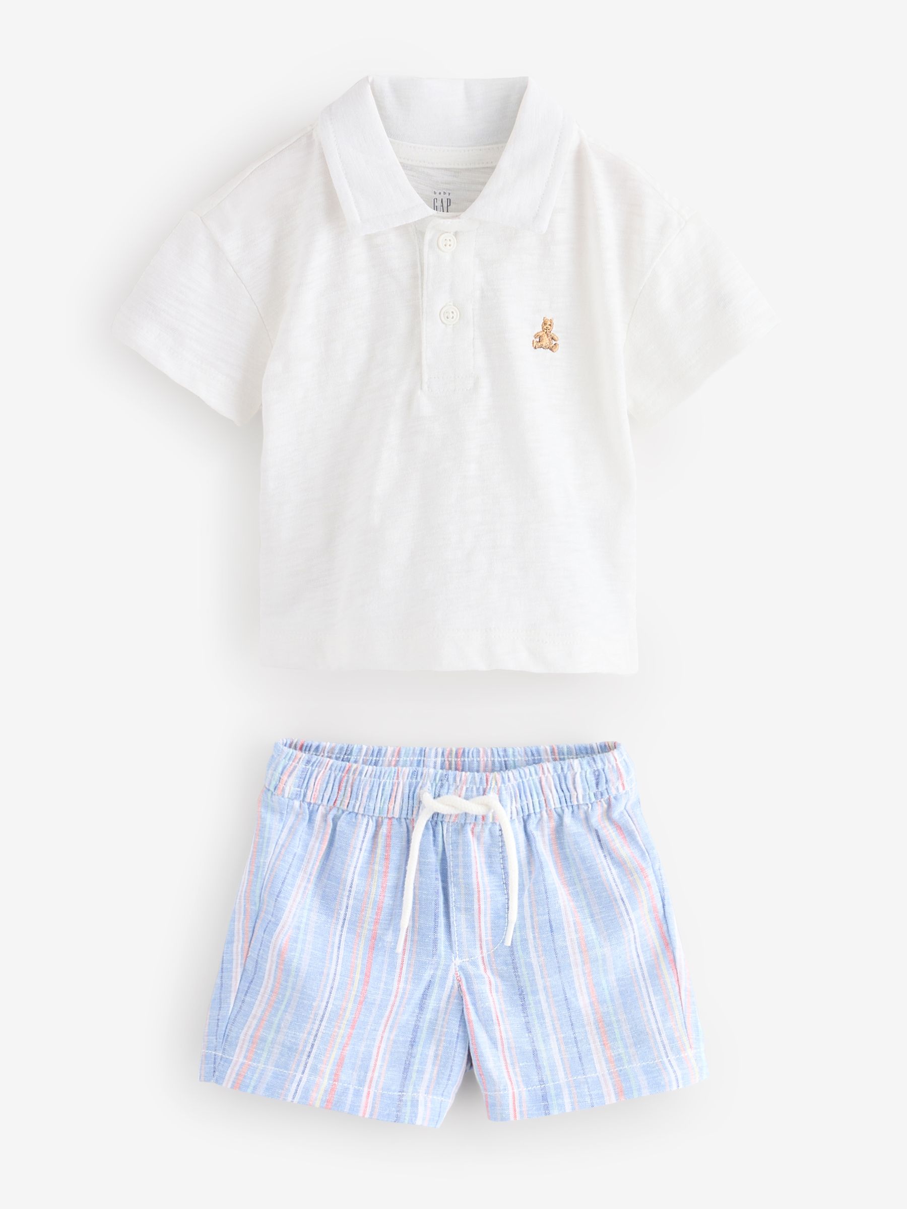 Blue Cotton Polo Shirt, Shorts & Hat Set (Newborn-24mths) - Image 2 of 9