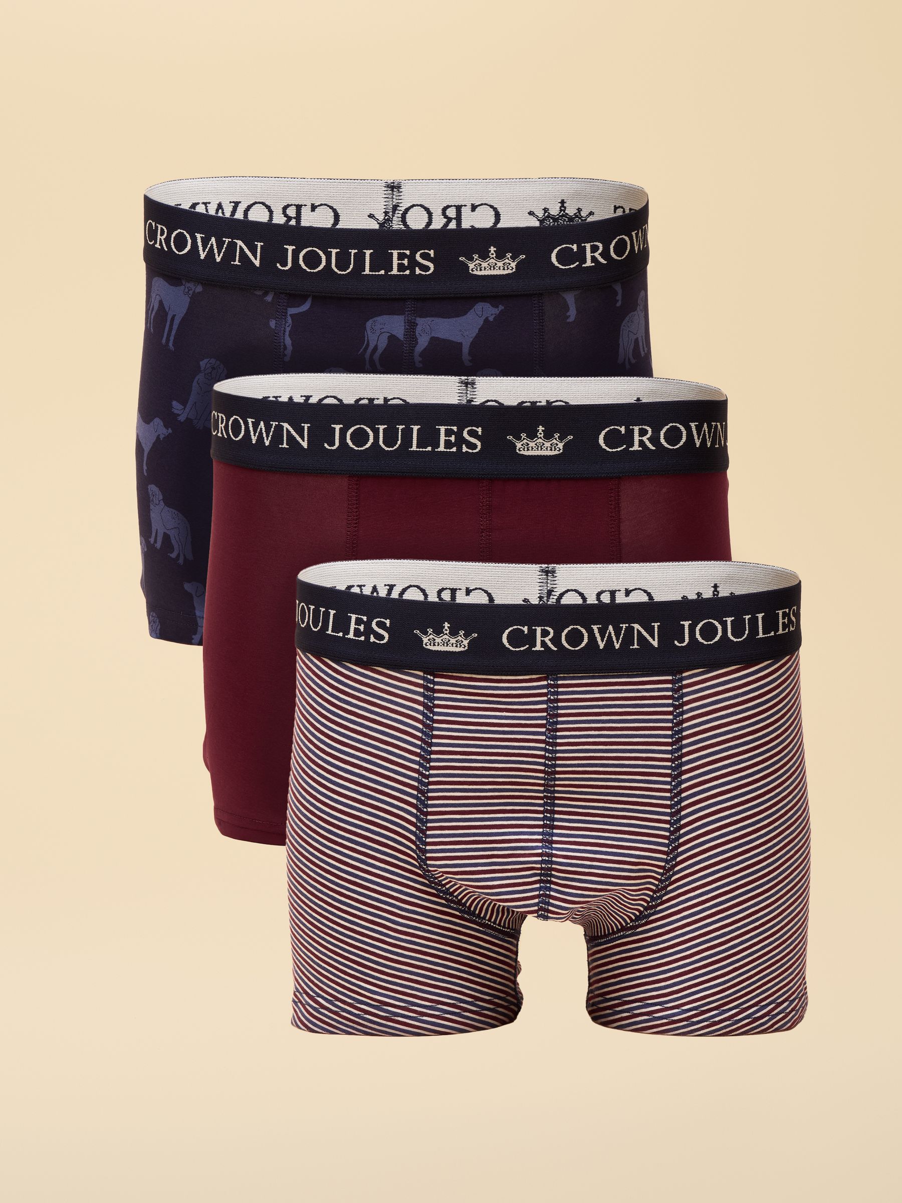Crown Joules Red & Navy Cotton Jersey Boxer Shorts - 3 Pack - Image 1 of 4 Crown Joules Red & Navy Cotton Jersey Boxer Shorts - 3 Pack - Image 1 of 4