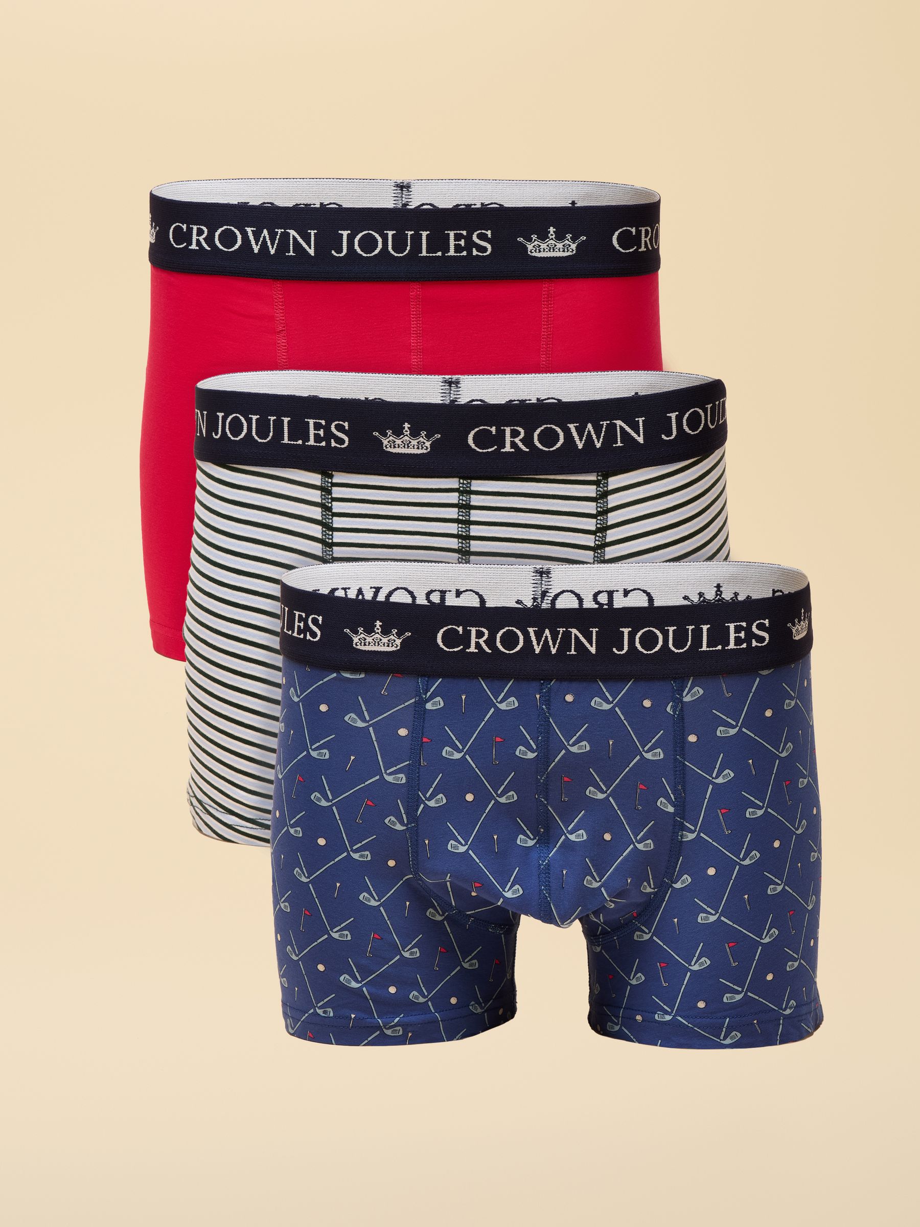 Crown Joules Blue & Pink Cotton Jersey Boxer Shorts - 3 Pack - Image 1 of 4 Crown Joules Blue & Pink Cotton Jersey Boxer Shorts - 3 Pack - Image 1 of 4
