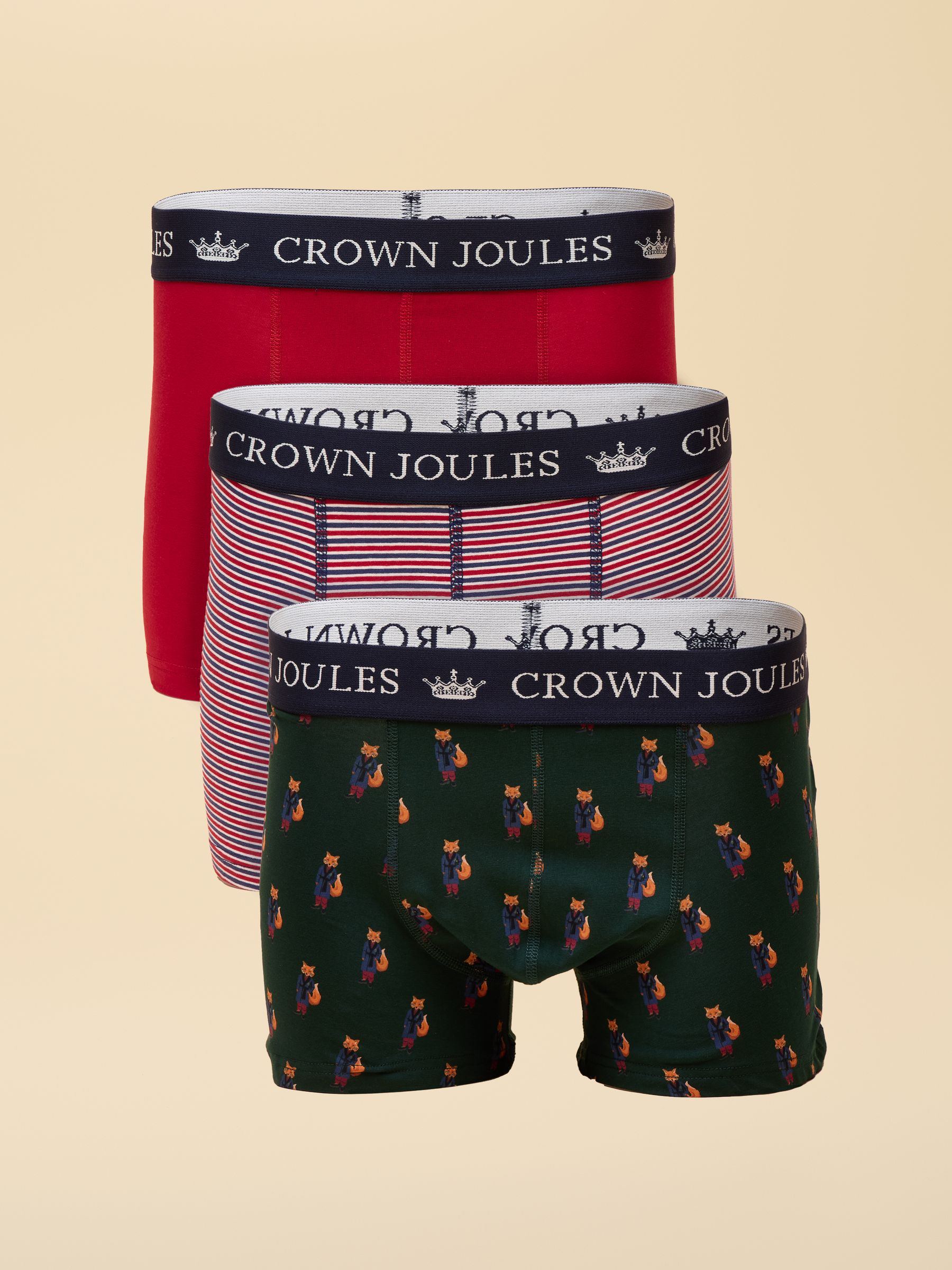 Crown Joules Green & Orange Cotton Jersey Boxer Shorts - 3 Pack - Image 1 of 4 Crown Joules Green & Orange Cotton Jersey Boxer Shorts - 3 Pack - Image 1 of 4