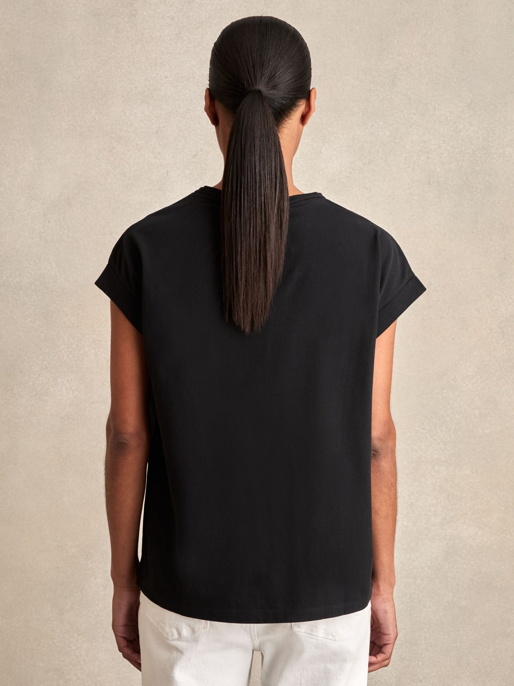 Brushed-Cotton Crew-Neck T-Shirt in Black - Image 4 of 6