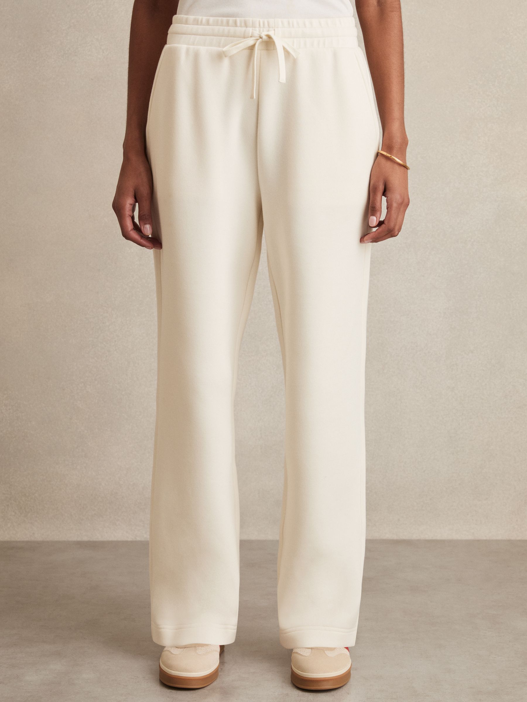 Cotton-Blend Interlock Wide-Leg Joggers in Ivory - image 3