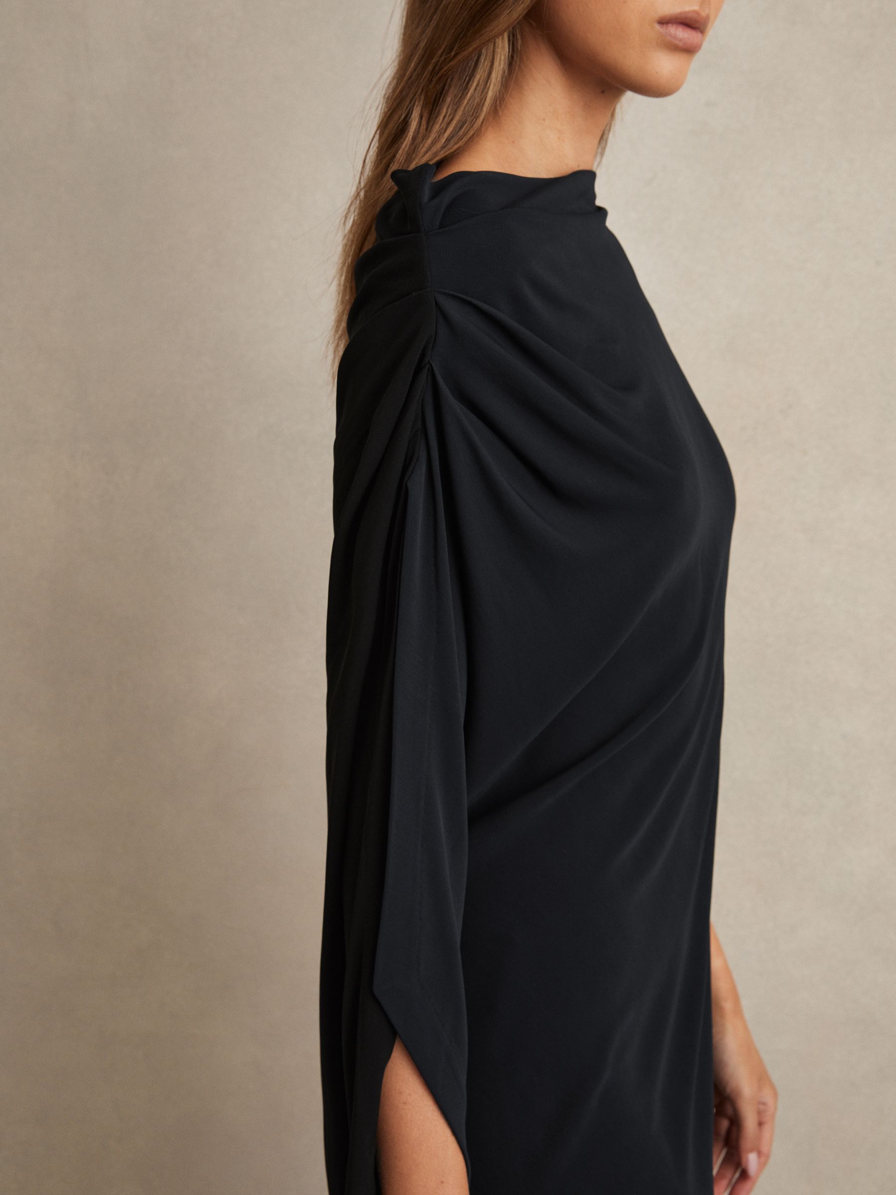 Asymmetric Draped Jersey Dress in Navy/Black - image 3