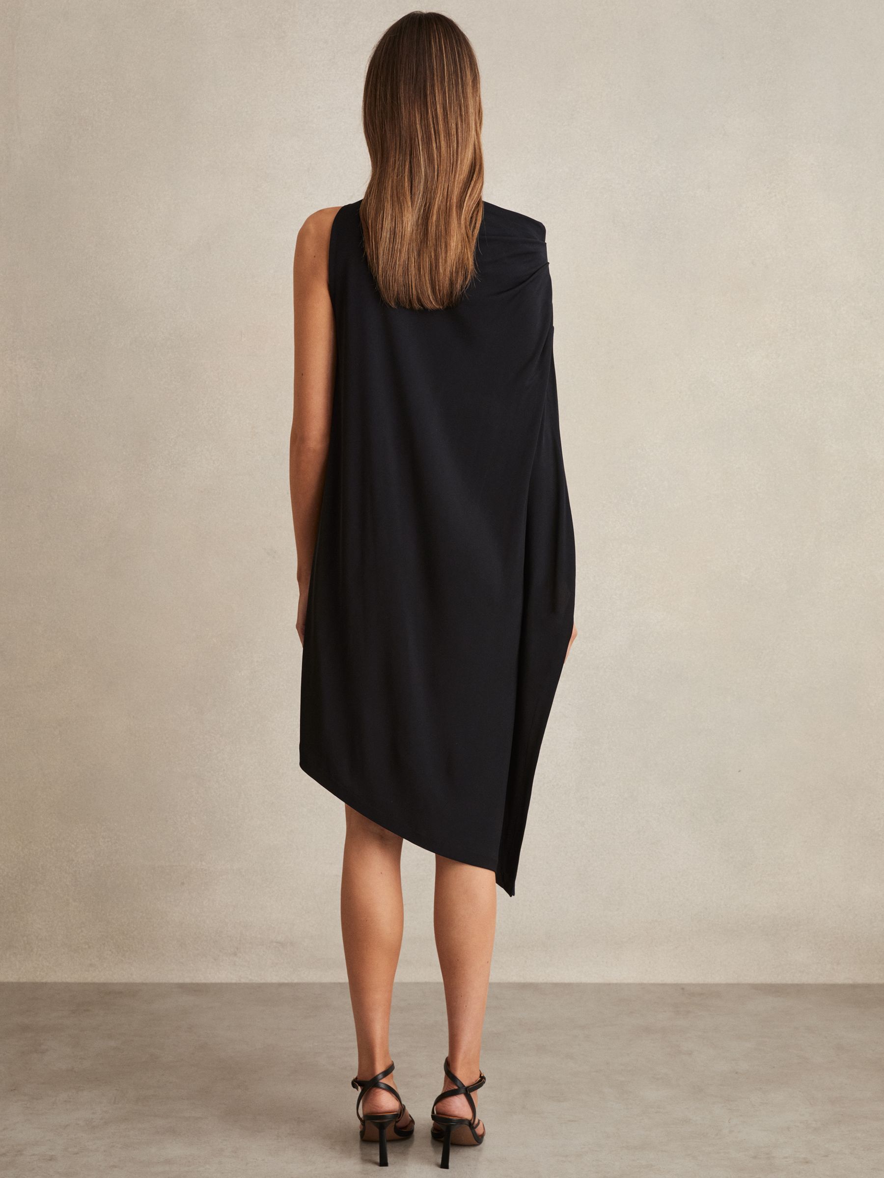 Asymmetric Draped Jersey Dress in Navy/Black - Image 5 of 6
