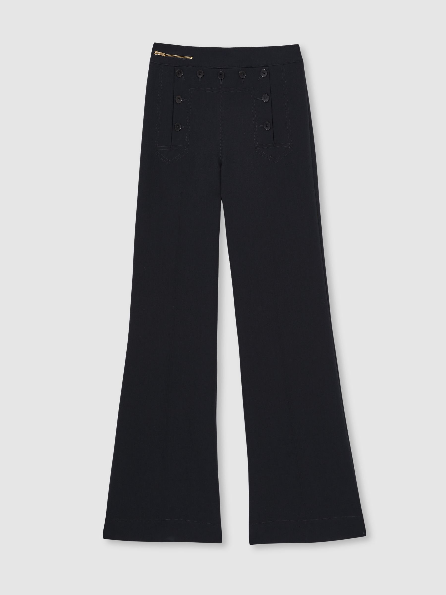 Petite Button-Detail Wide-Leg Trousers in Navy - Image 2 of 7