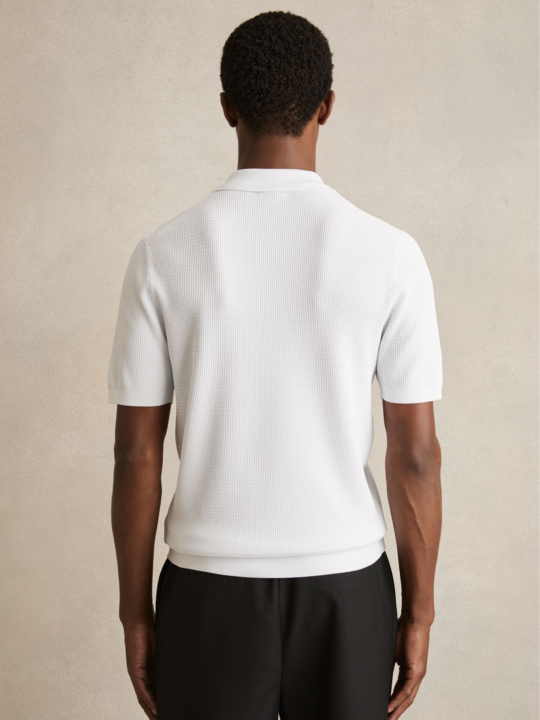 Textured Half-Zip Polo Shirt in White - Image 4 of 5