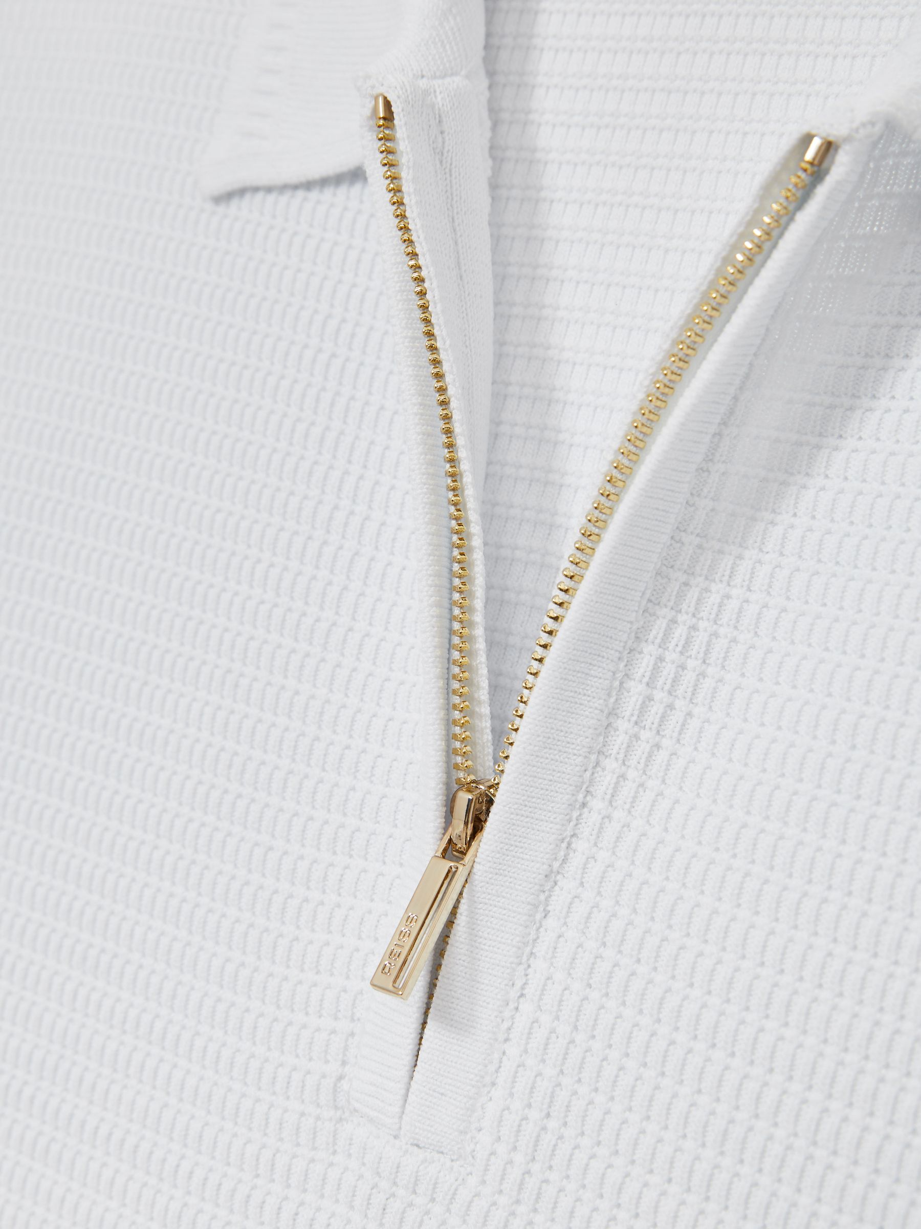 Textured Half-Zip Polo Shirt in White - Image 5 of 5
