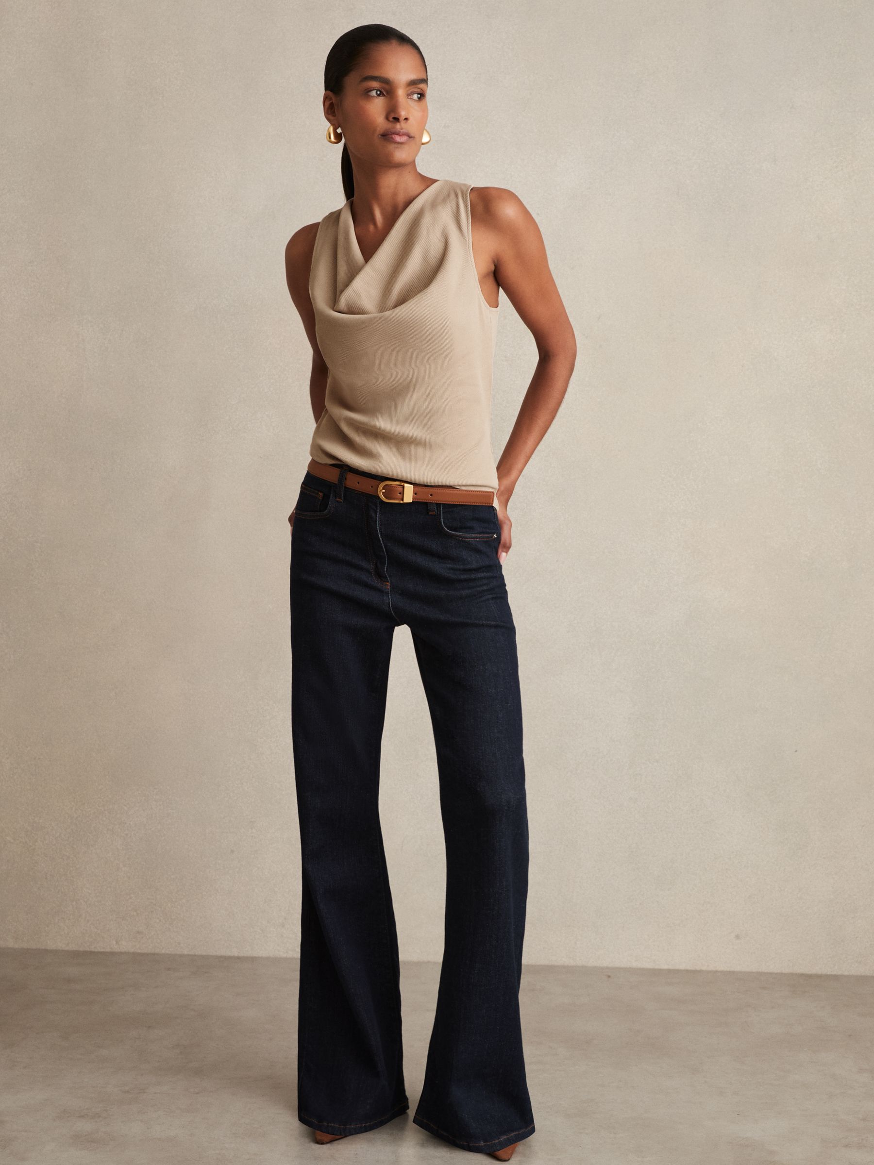 Ribbed Cowl-Neck Vest in Camel - Image 3 of 6