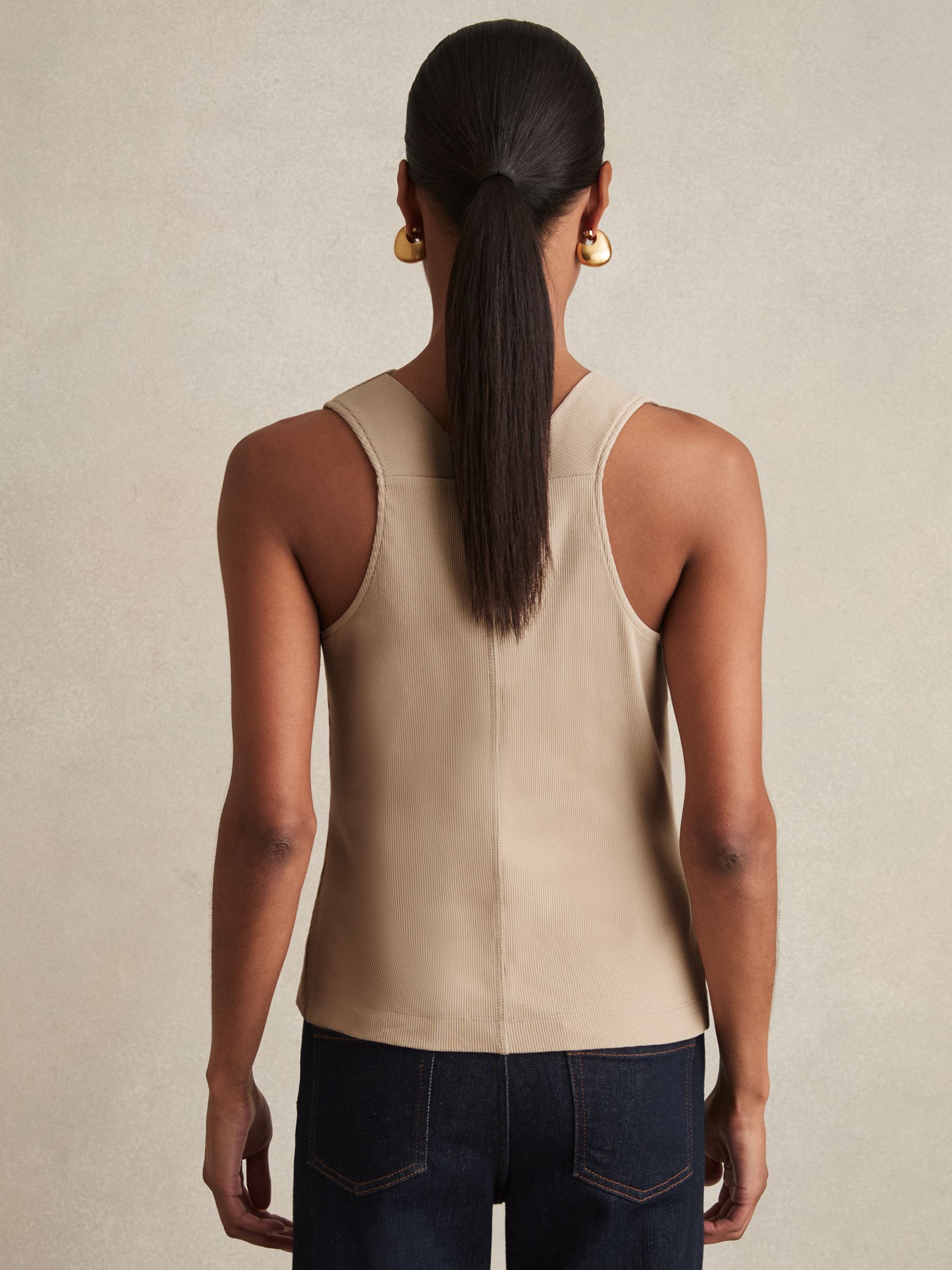 Ribbed Cowl-Neck Vest in Camel - Image 5 of 6