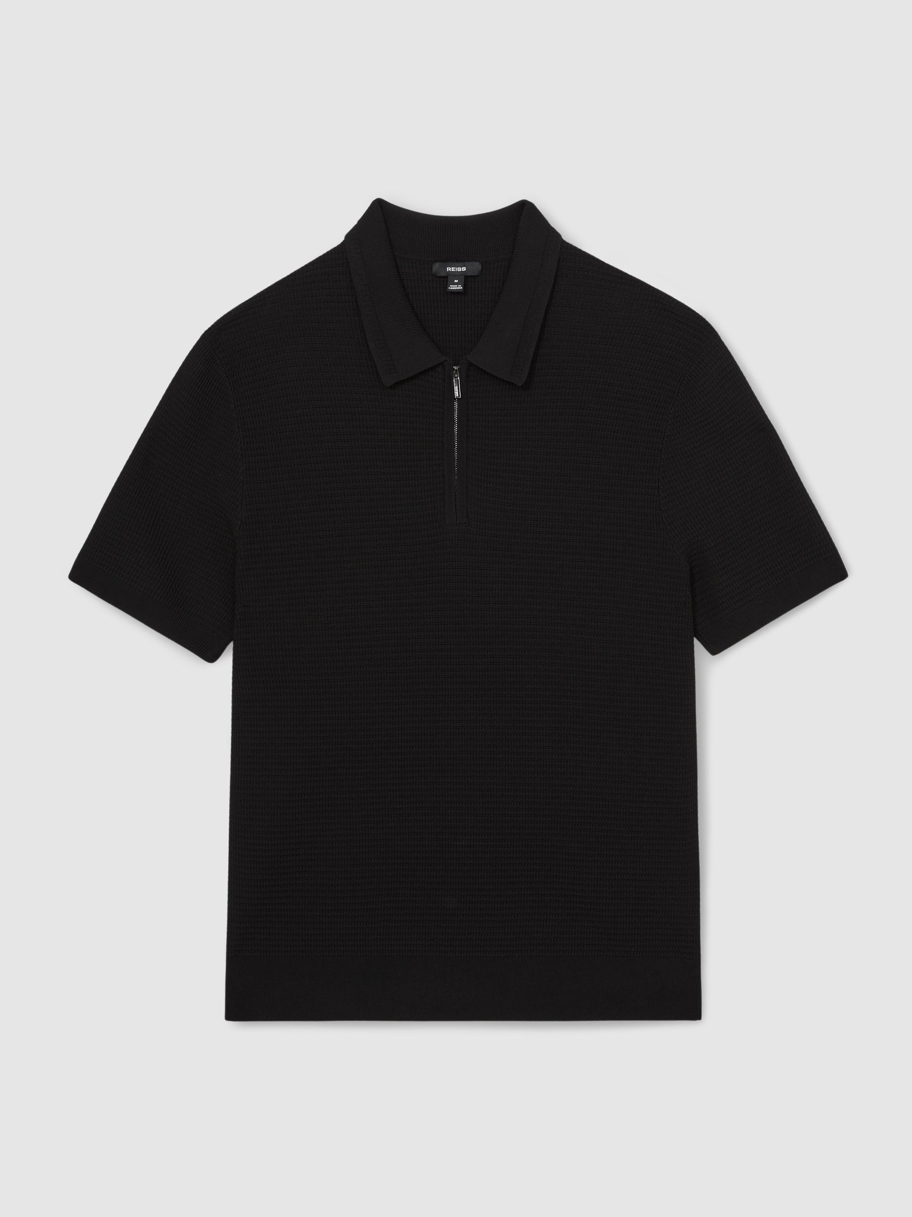Textured Half-Zip Polo Shirt in Black - Image 2 of 5
