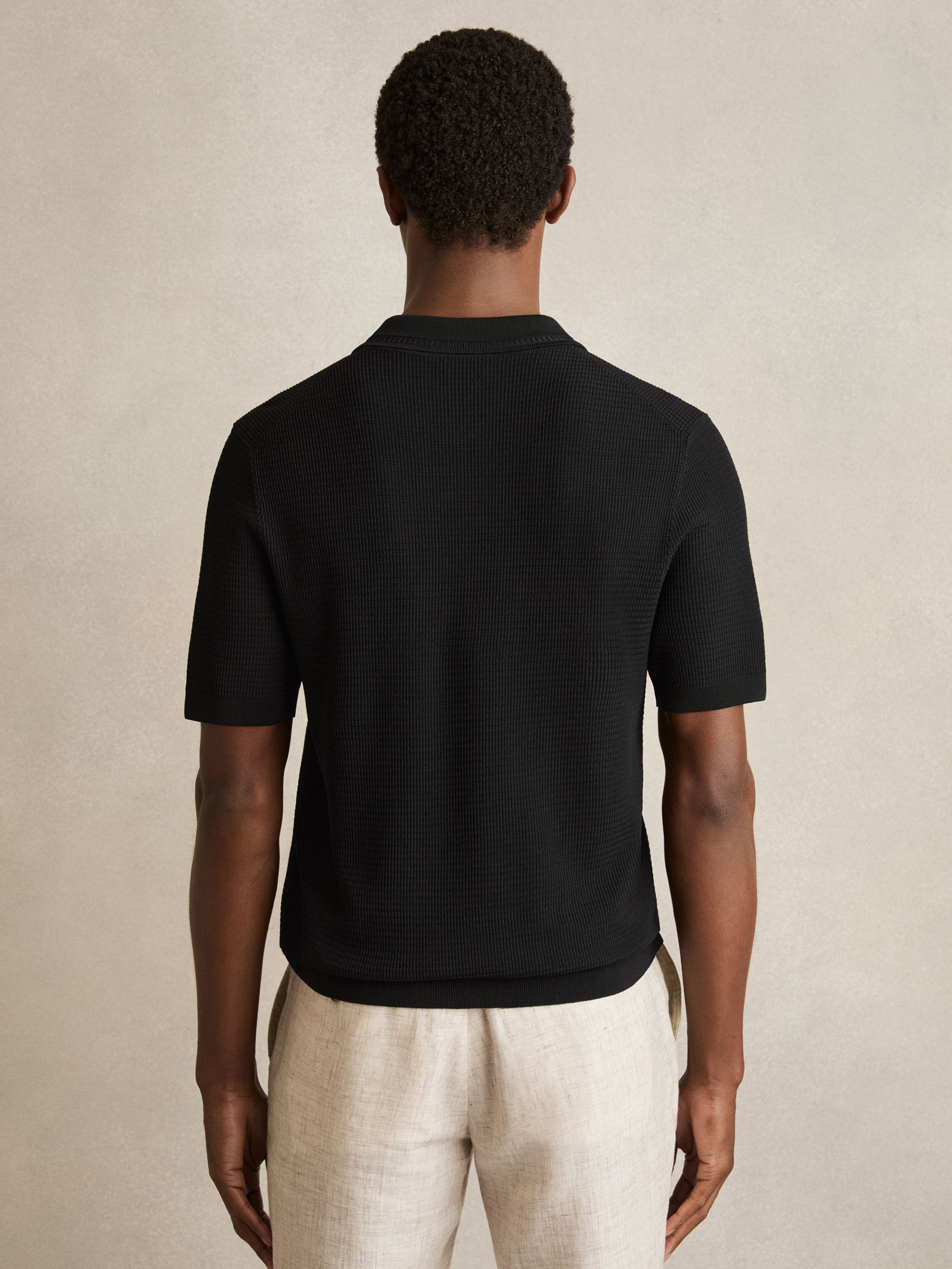 Textured Half-Zip Polo Shirt in Black - image 3