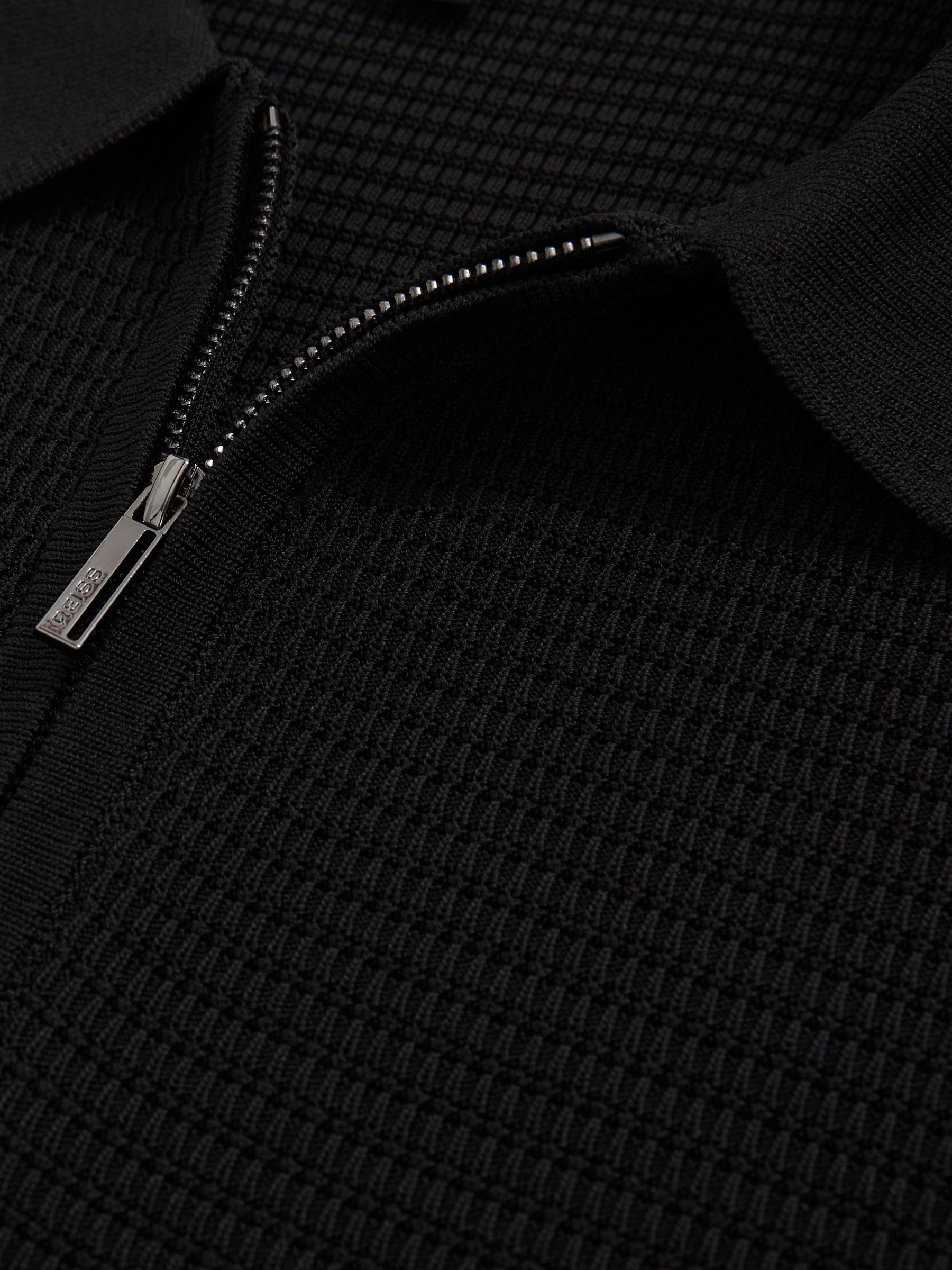 Textured Half-Zip Polo Shirt in Black - image 5