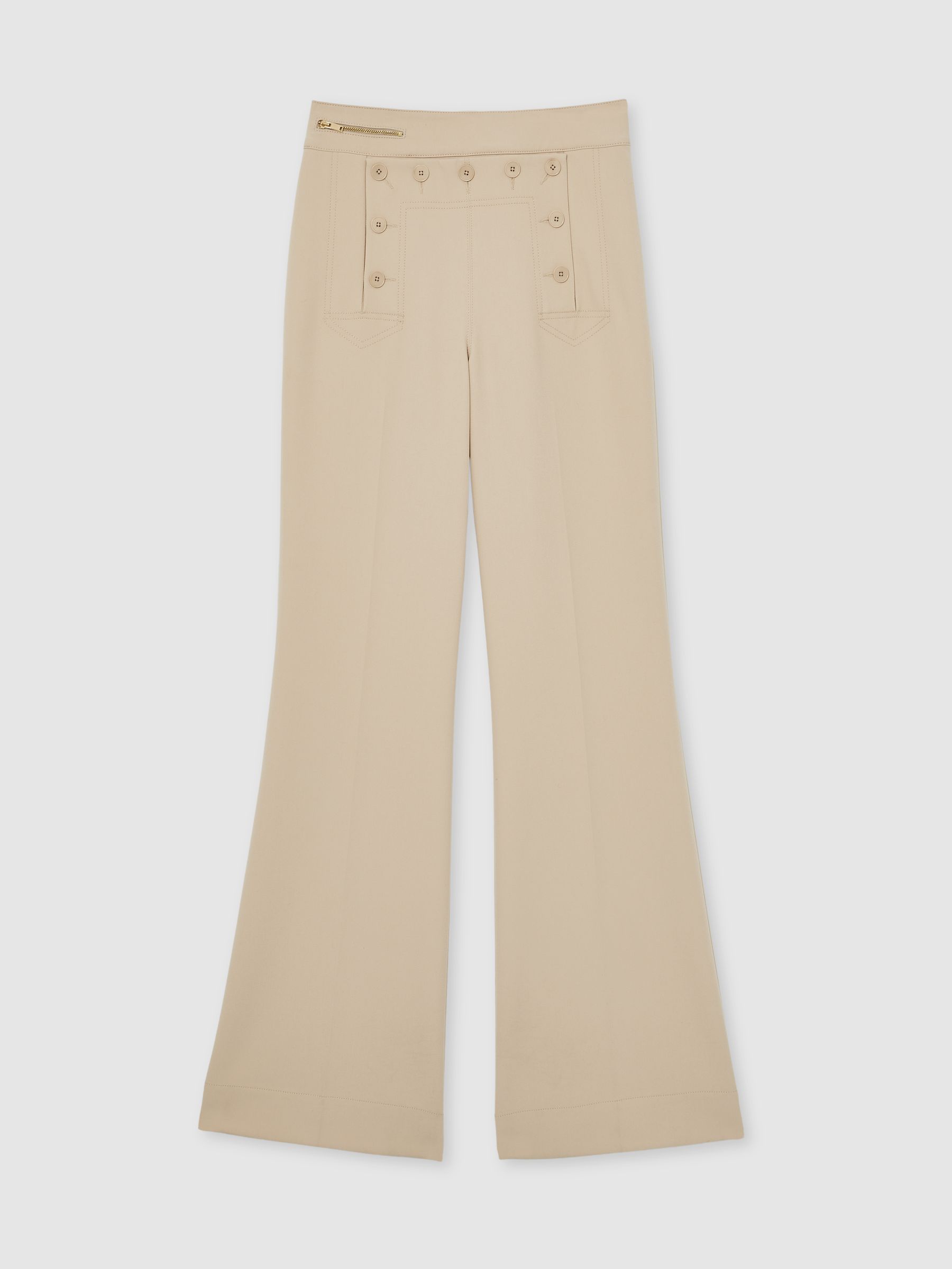 Petite Button-Detail Wide-Leg Trousers in Neutral - Image 2 of 7
