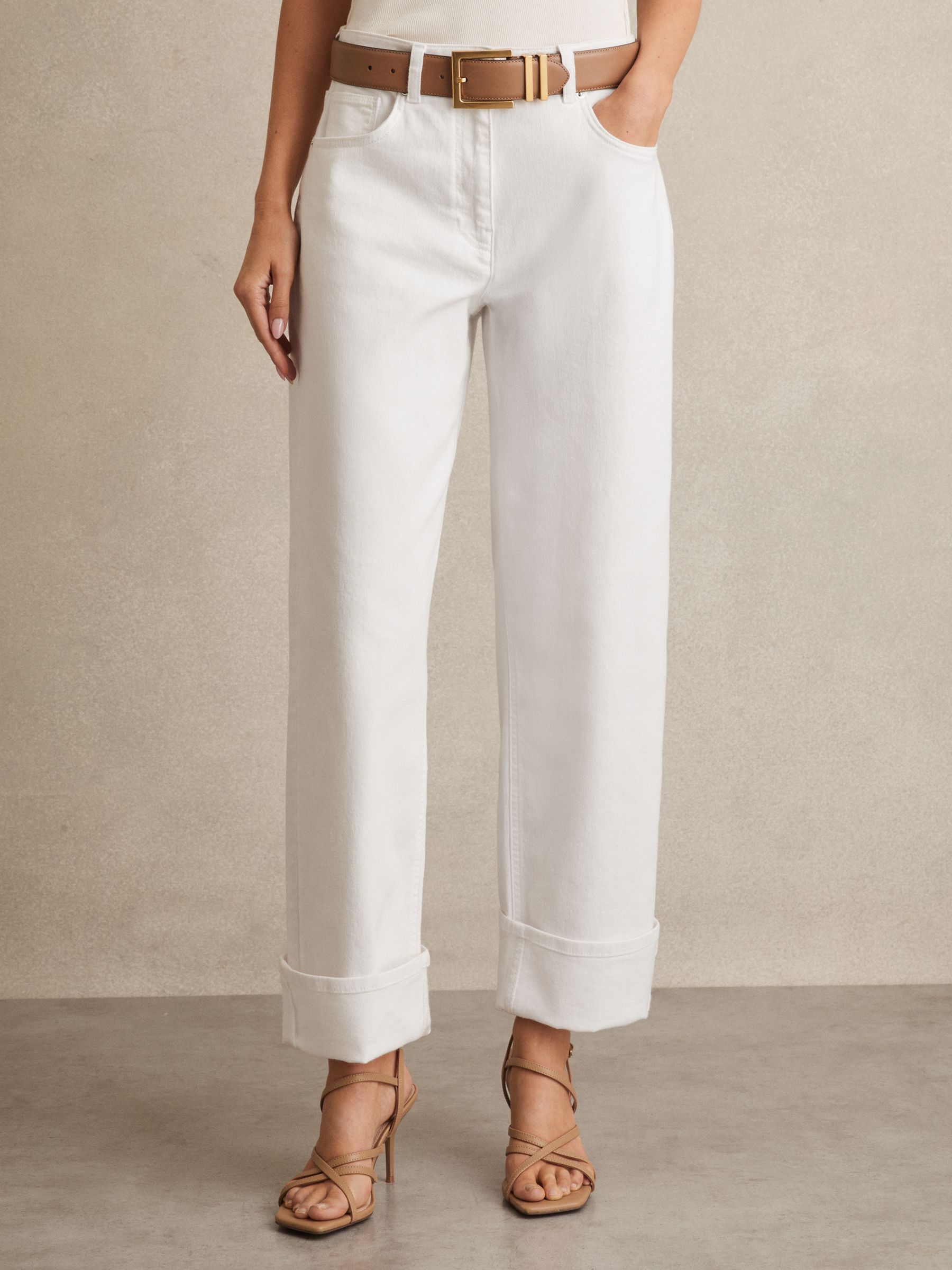 Petite Straight Leg Turn Up Jeans in White - Image 3 of 7