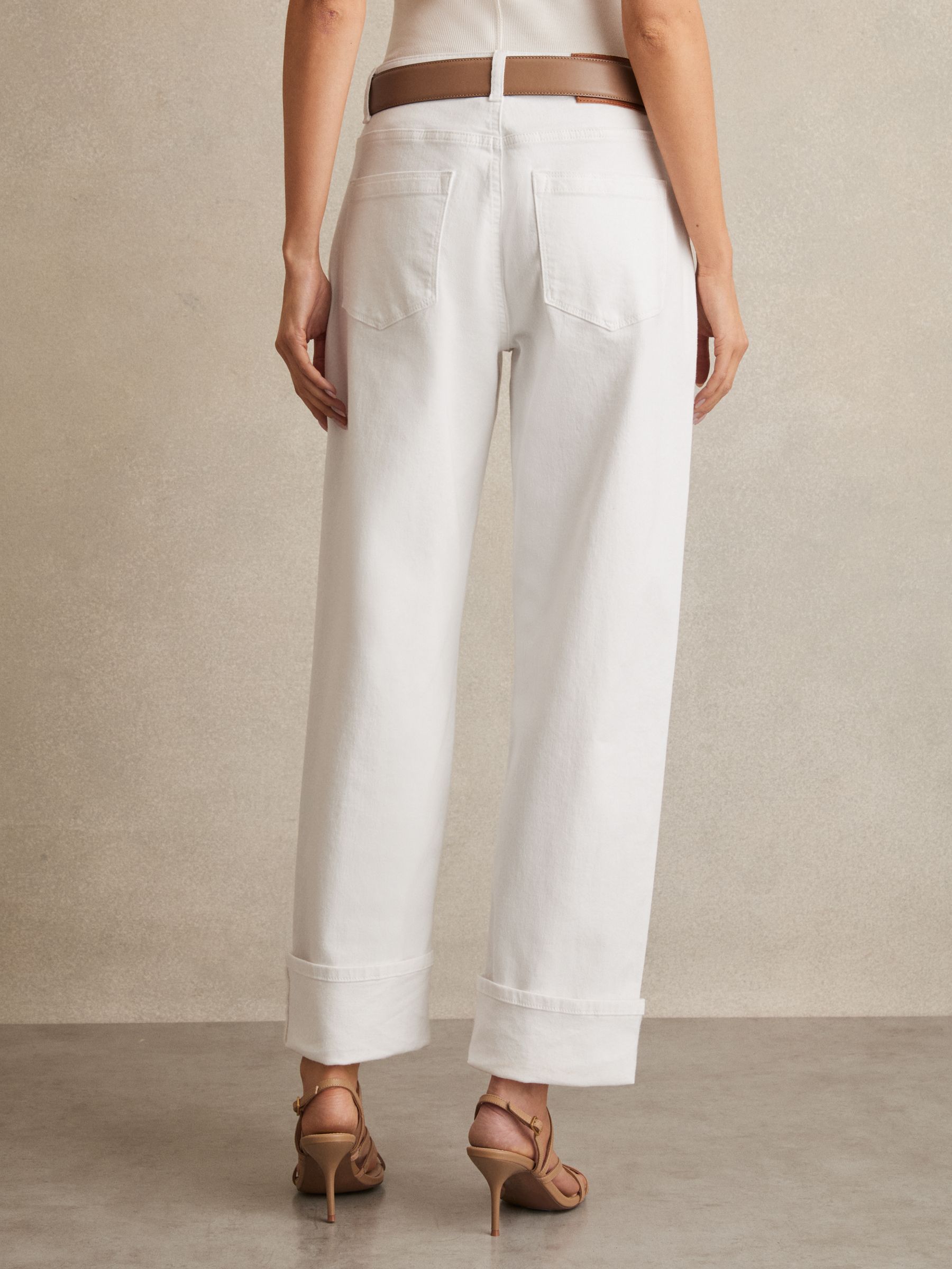 Petite Straight Leg Turn Up Jeans in White - Image 5 of 7