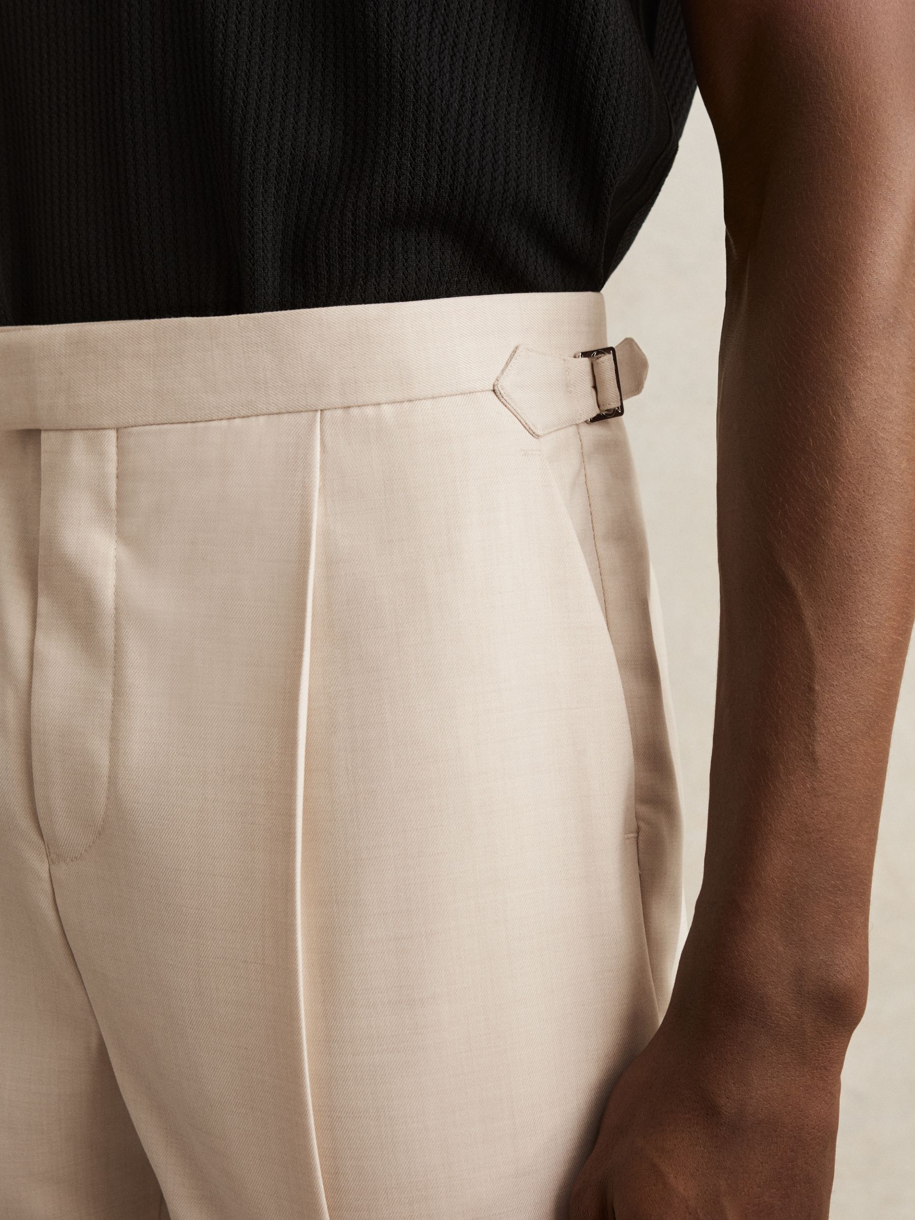Tapered Turn-Up Trousers in Ecru - Image 4 of 6