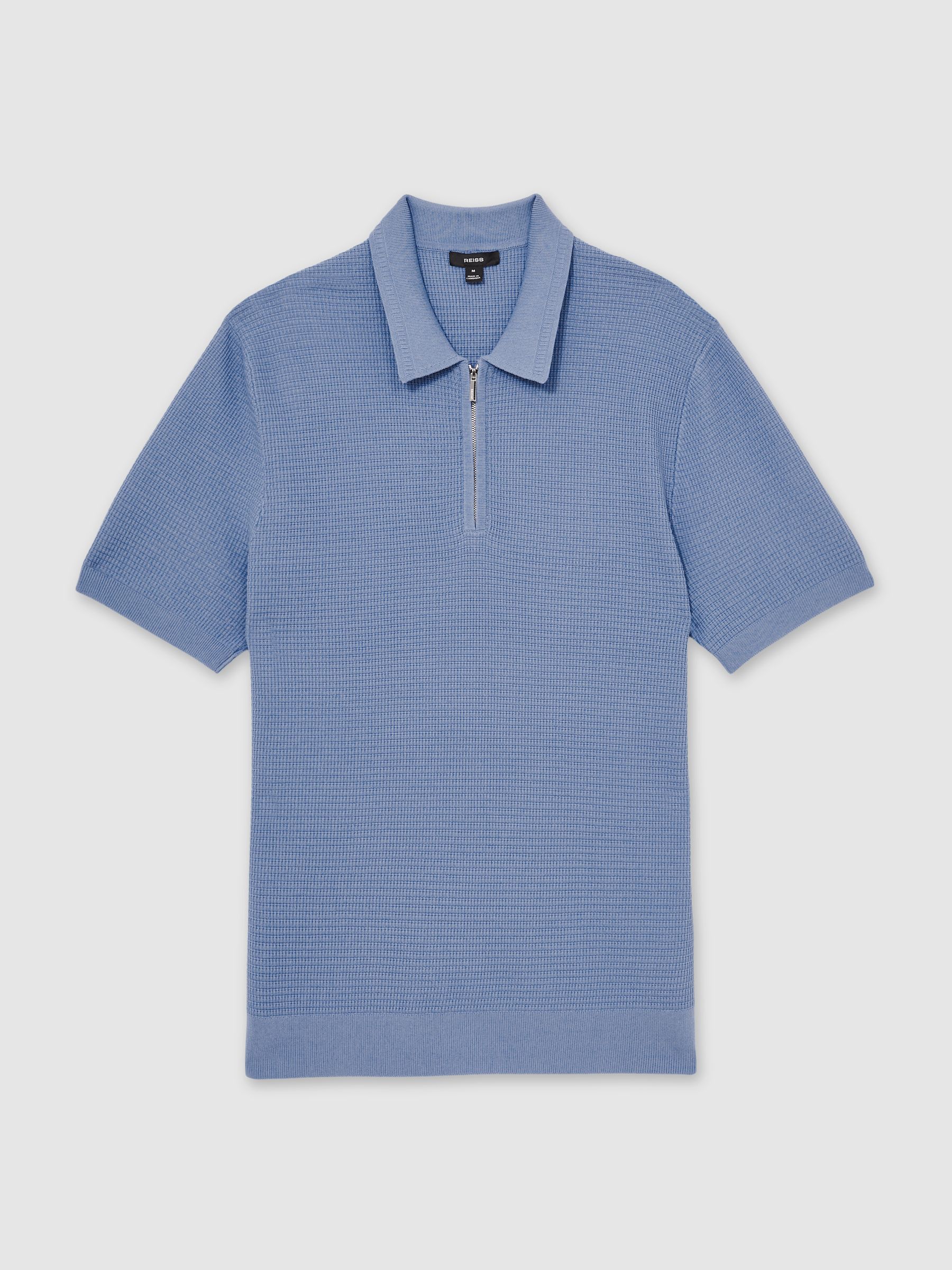 Textured Half-Zip Polo Shirt in Blue - Image 2 of 5