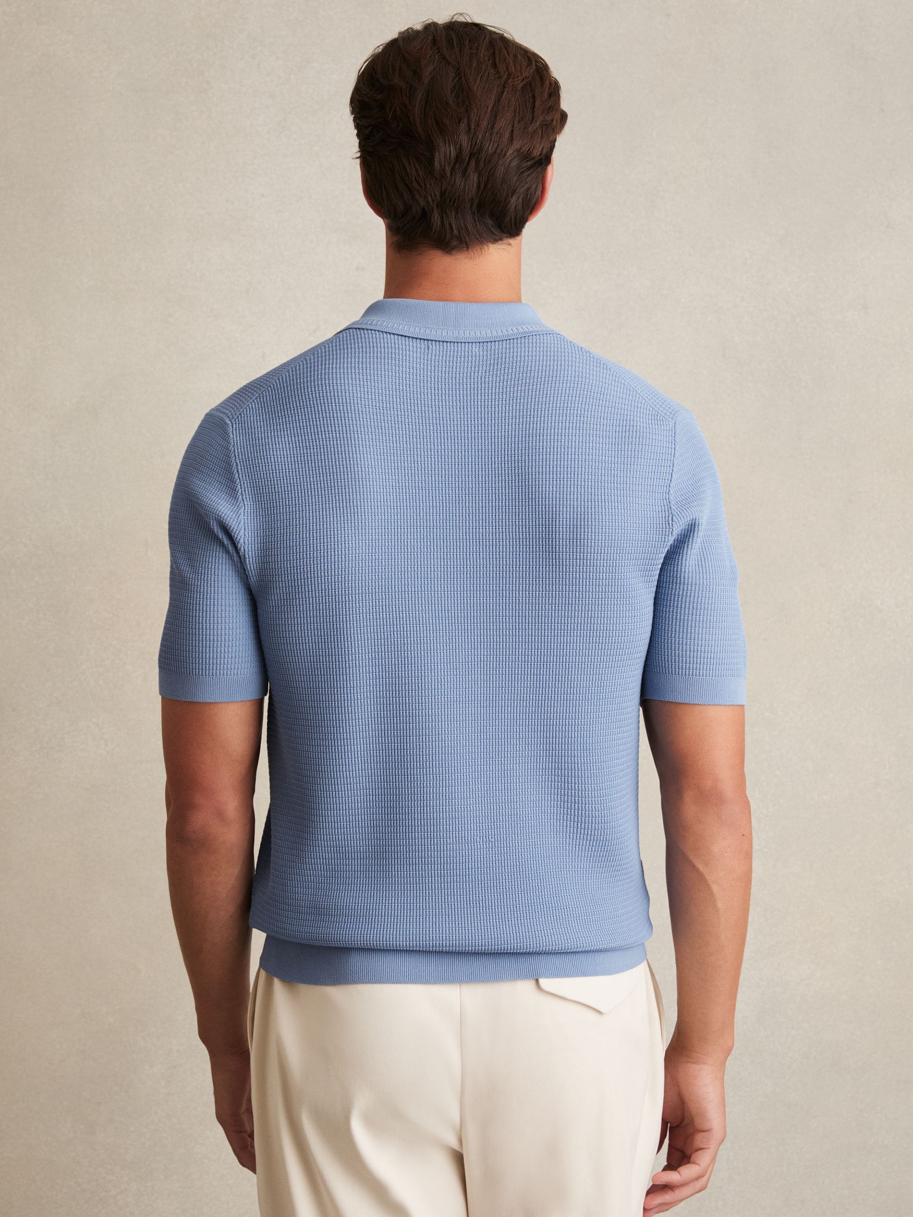 Textured Half-Zip Polo Shirt in Blue - Image 4 of 5