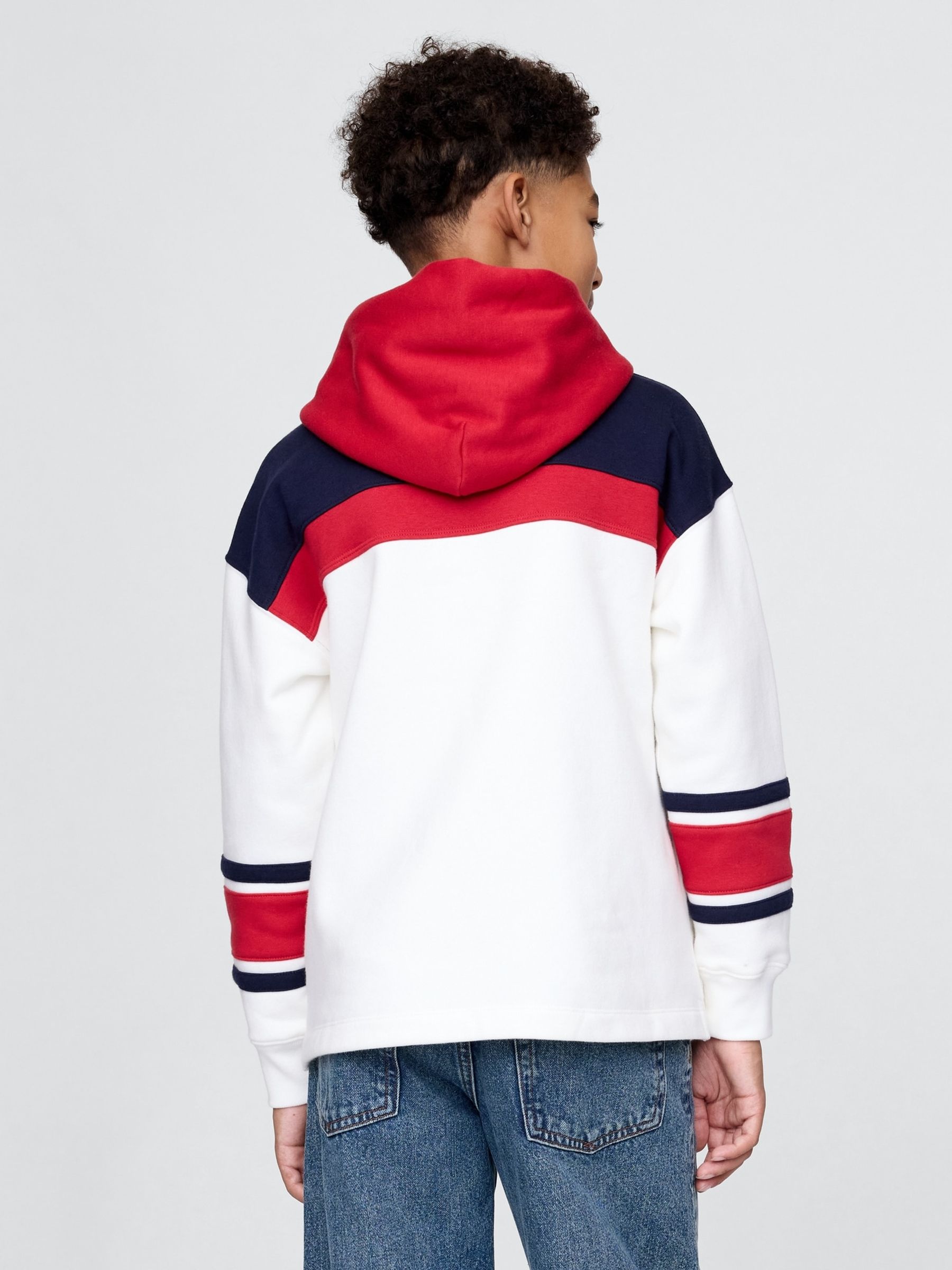 White Vintage Soft French Terry Colourblock Logo Hoodie (4-13yrs) - Image 2 of 5