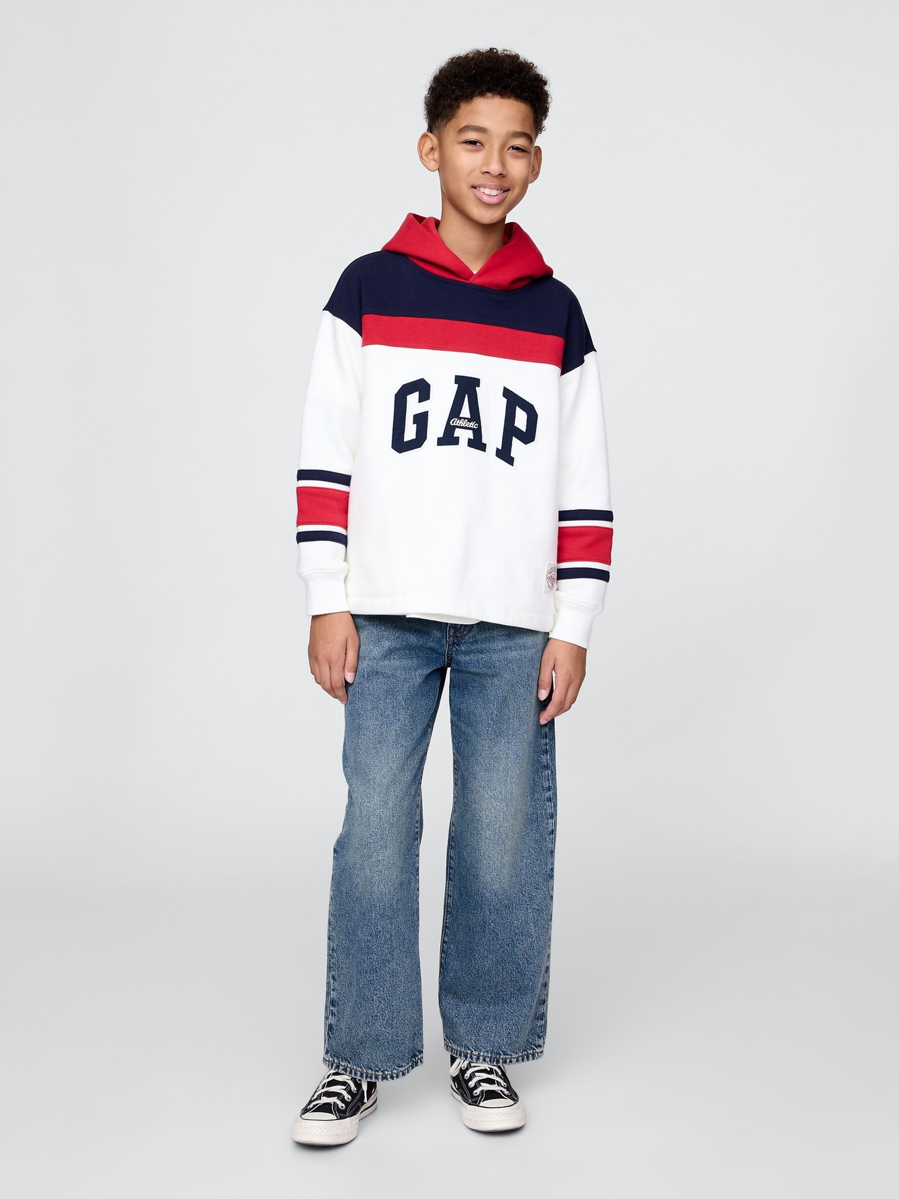 White Vintage Soft French Terry Colourblock Logo Hoodie (4-13yrs) - Image 3 of 5