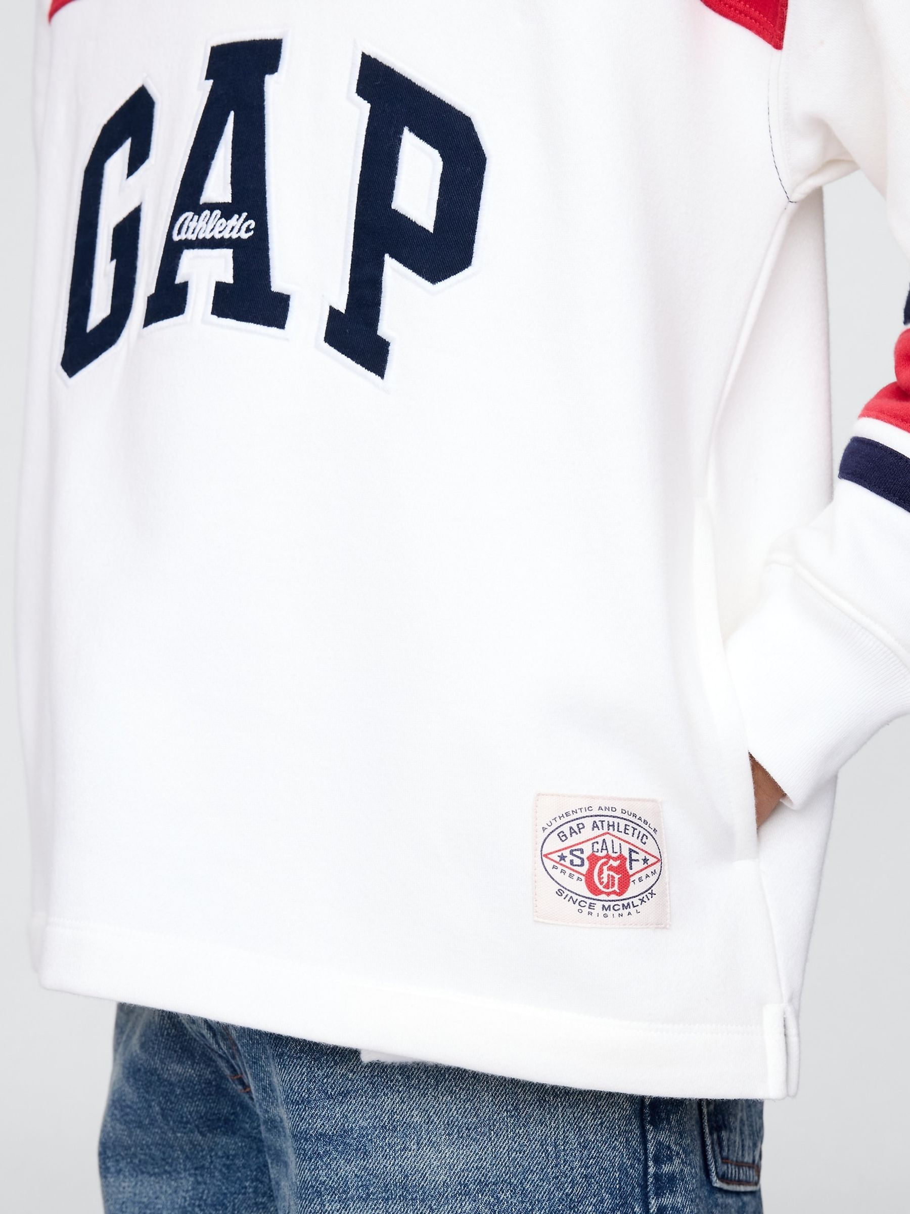 White Vintage Soft French Terry Colourblock Logo Hoodie (4-13yrs) - Image 4 of 5