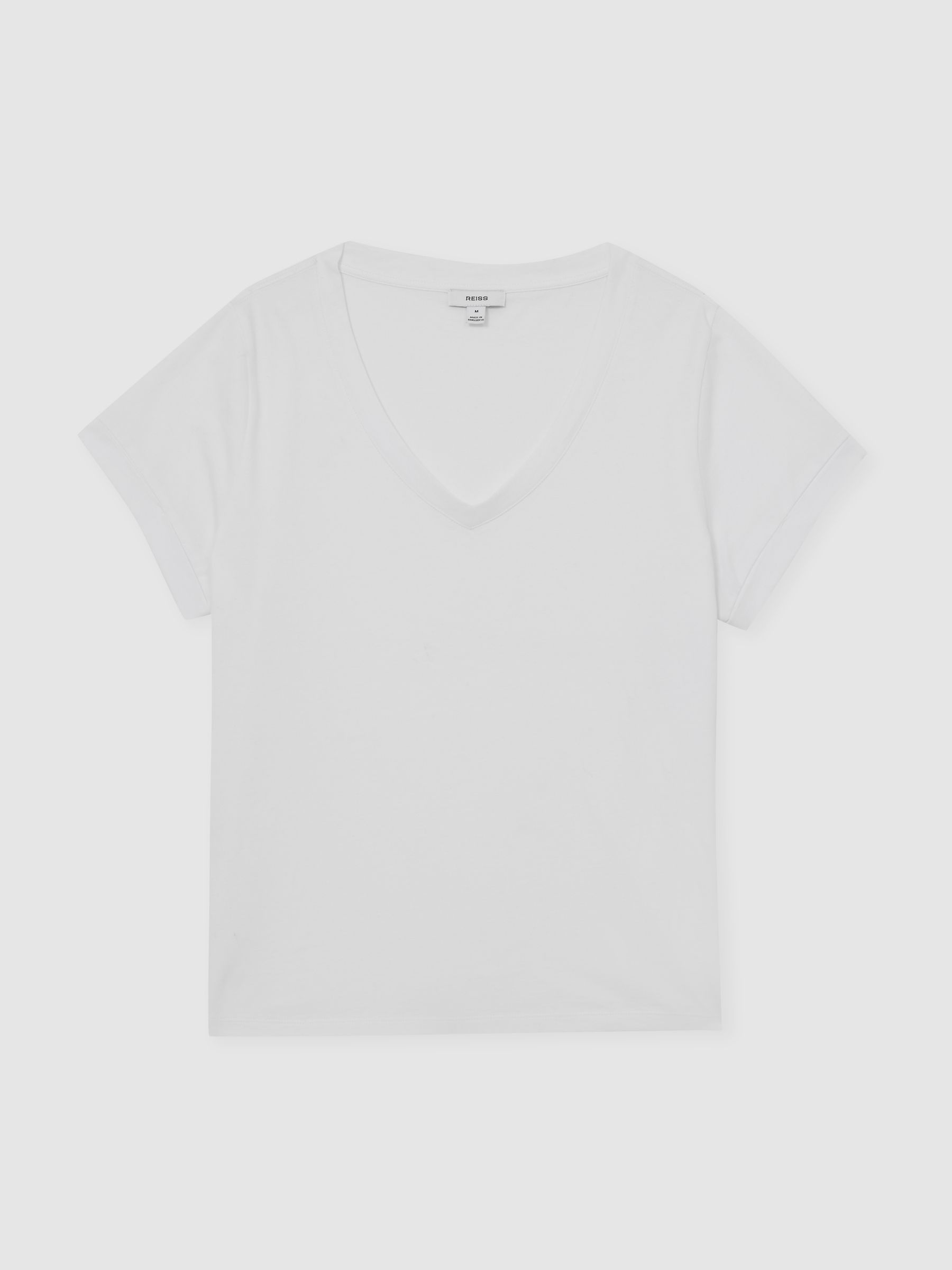 Brushed-Cotton V-Neck T-Shirt in White - Image 2 of 7