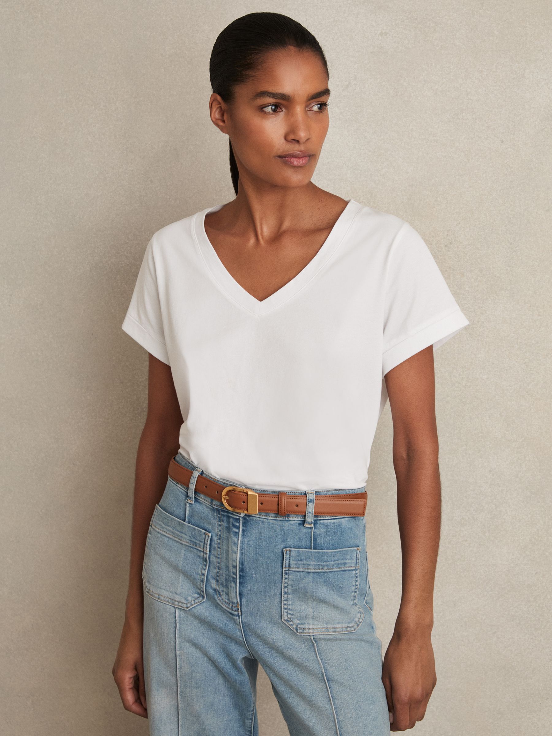 Brushed-Cotton V-Neck T-Shirt in White - image 3