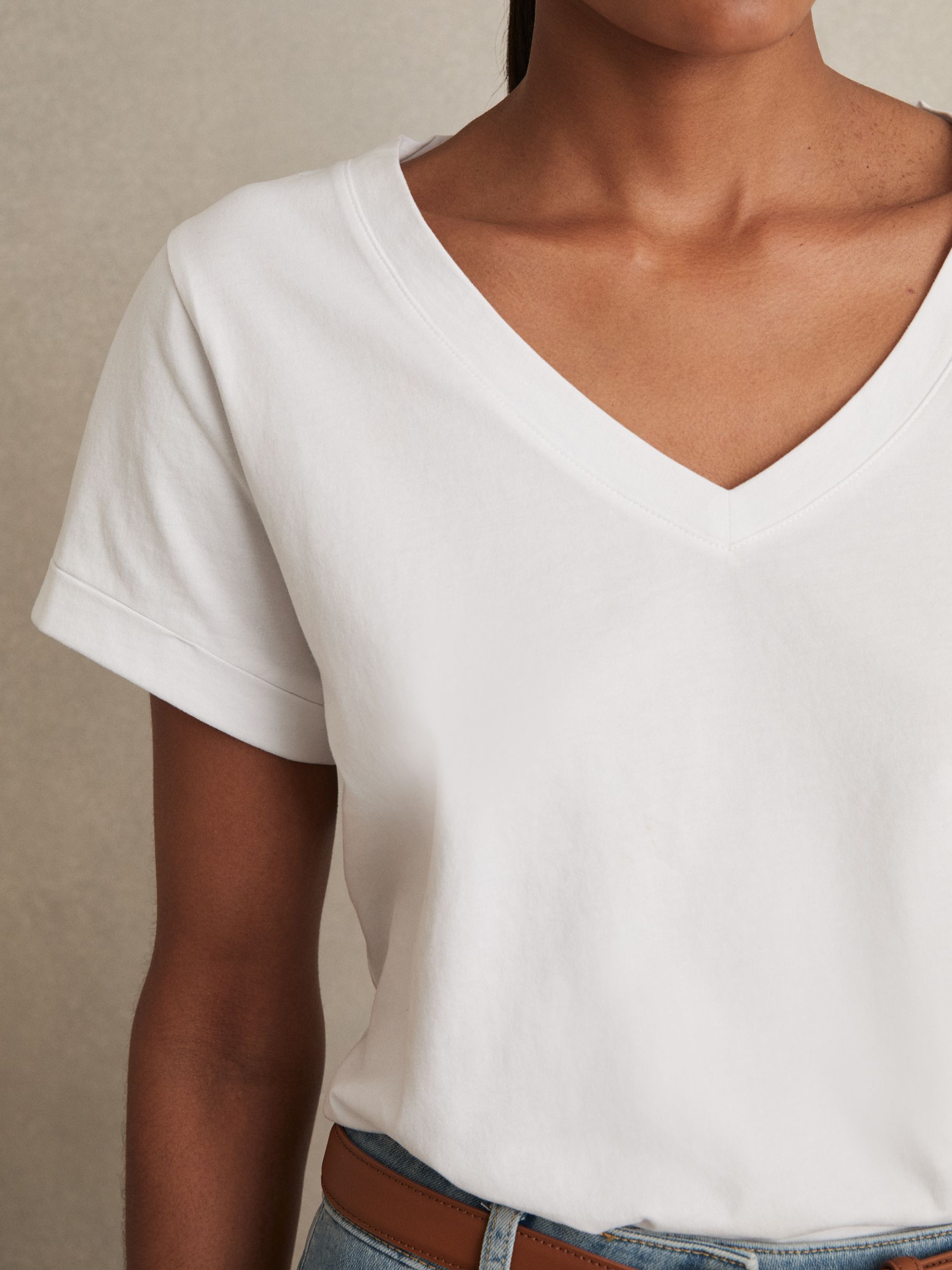 Brushed-Cotton V-Neck T-Shirt in White - image 4