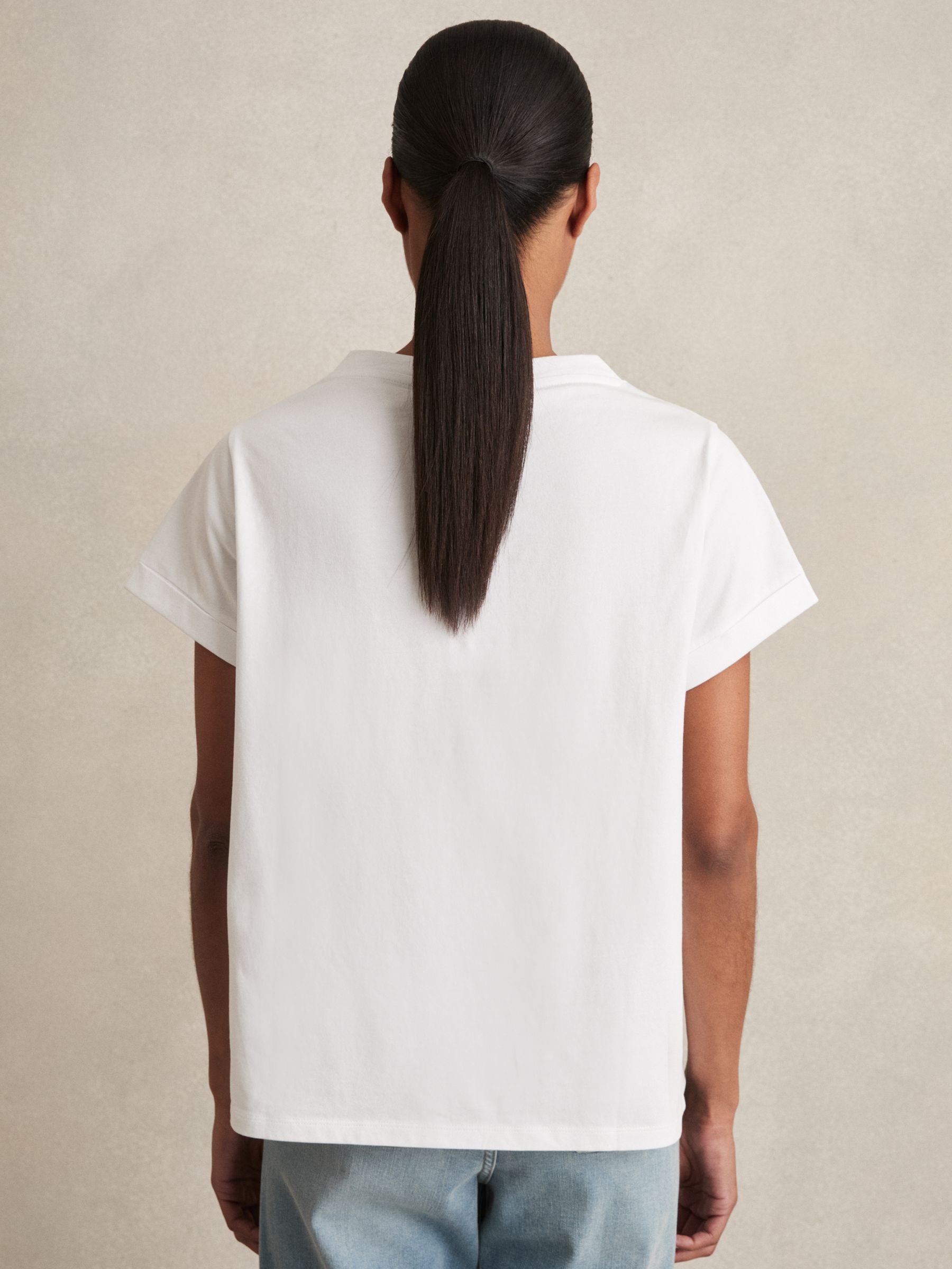 Brushed-Cotton V-Neck T-Shirt in White - Image 5 of 7
