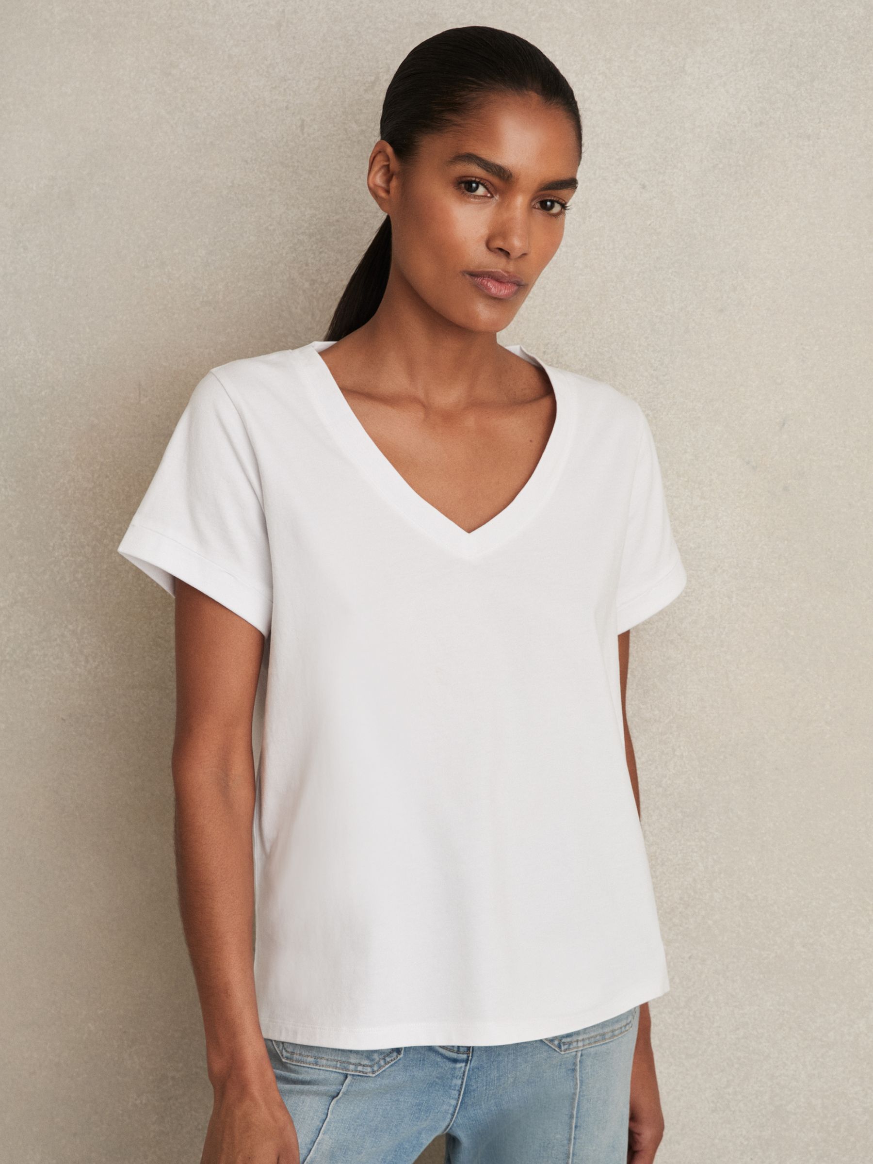 Brushed-Cotton V-Neck T-Shirt in White - Image 6 of 7