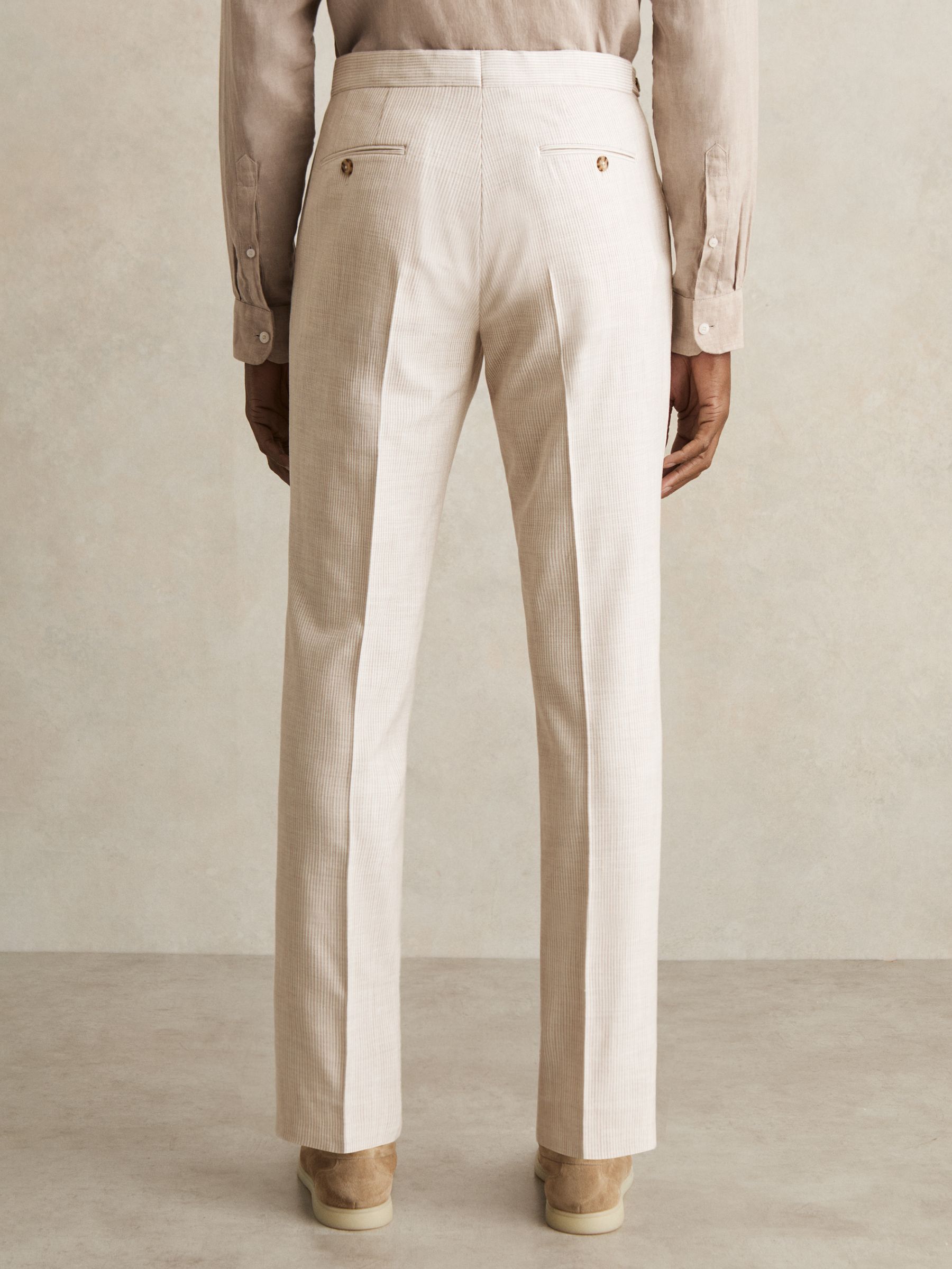 Slim-Fit Pinstripe Suit Trousers in Oatmeal/White - Image 6 of 7