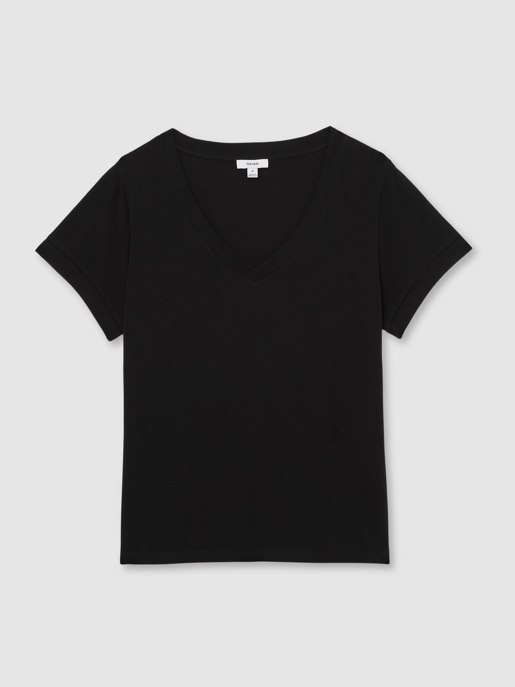 Brushed-Cotton V-Neck T-Shirt in Black - Image 2 of 6