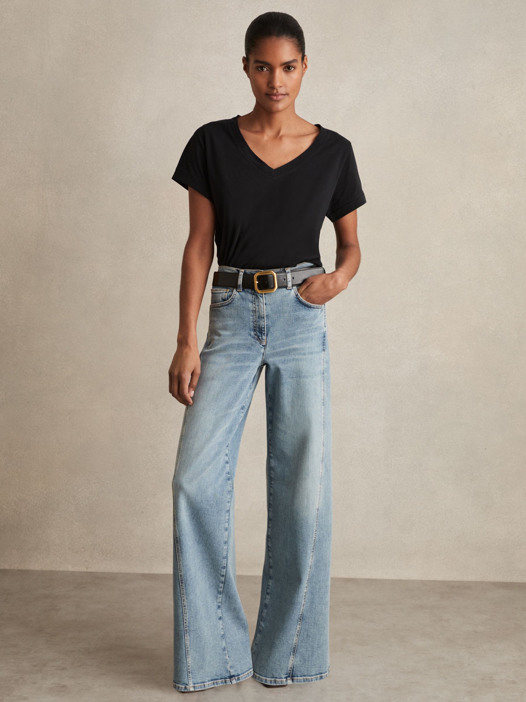 Brushed-Cotton V-Neck T-Shirt in Black - image 3